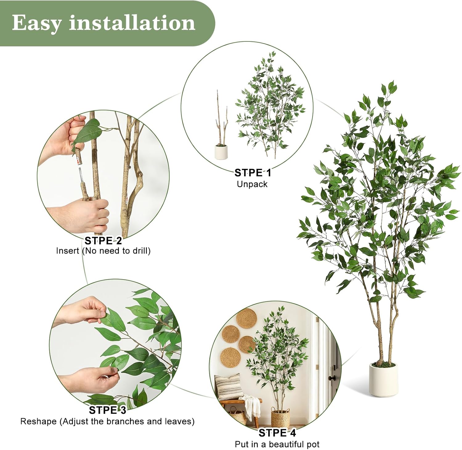 Visual Reference: Garvee 6Ft Ficus Trees Artificial Indoor Faux Silk Plant With