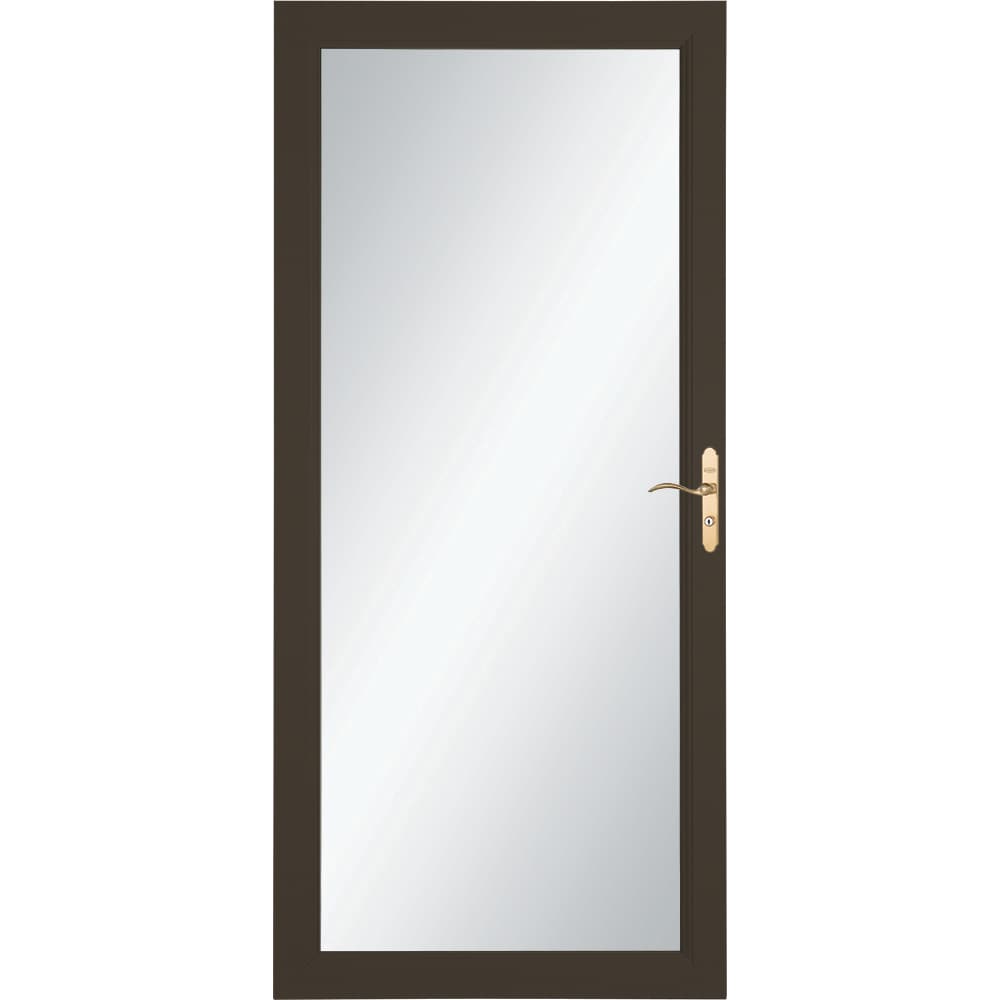 Signature Selection 32-in x 81-in Elk Full-view Interchangeable Screen Aluminum Storm Door with Polished Brass Handle in Brown | - LARSON 1490404107