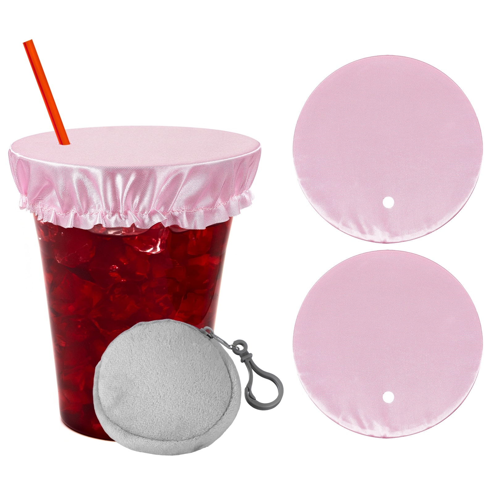 Unique Bargains 2pcs Drink Cover Scrunchie Reusable Elastic Cup Drink Cover with Straw Hole Washable Fabric Wine Glass Cover with Key Bag for Women Drink Splash Prevention Pink #S26051300UX2073