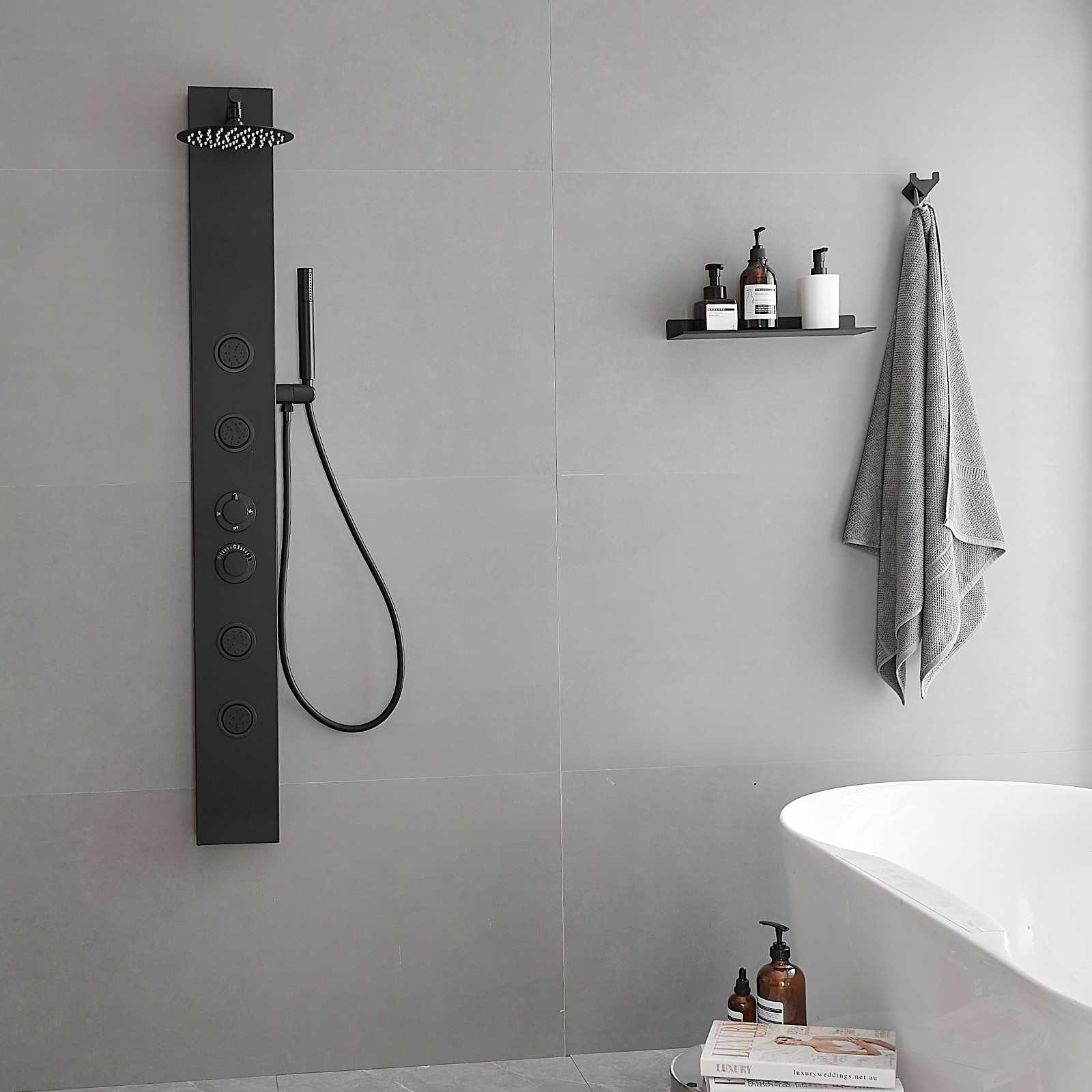 BWE Matte Black 8-in Shower Tower System With 3-way Diverter (Valve ...