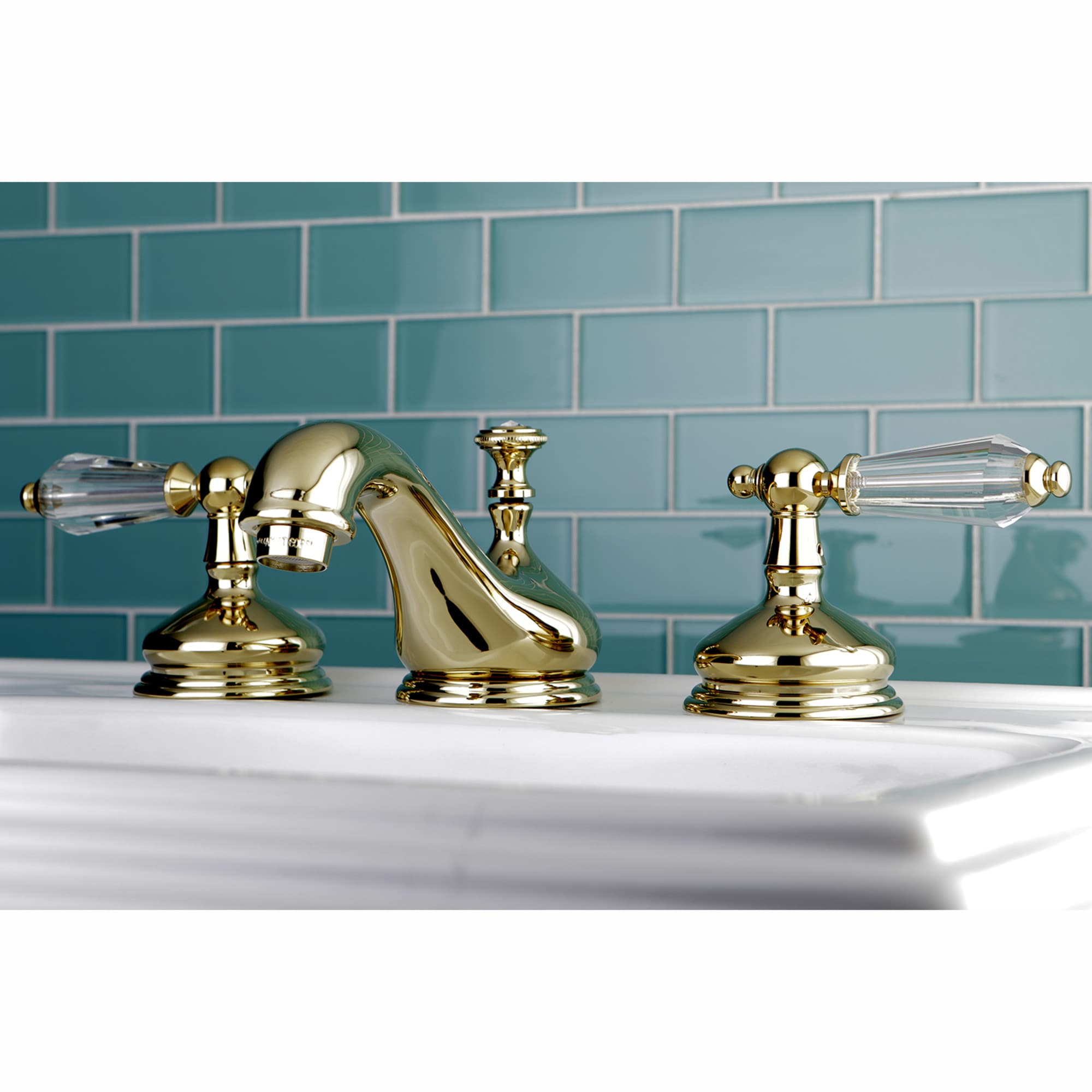 Kingston Brass WLKS1162WLL Wilshire Polished brass Widespread 2-handle Low-arc Residential Handle Bathroom Sink Faucet with Drain