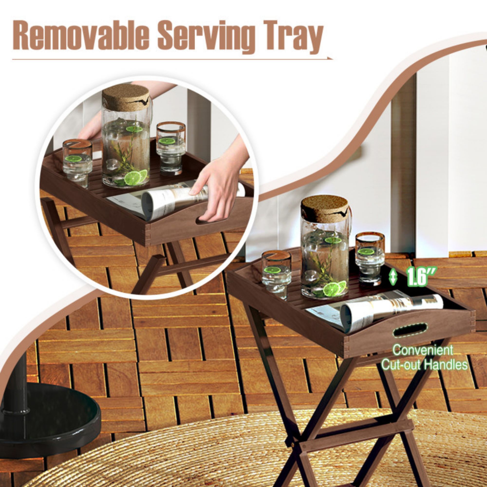 Clihome with Removable Tray Top Rectangle Outdoor End Table 16-in W x ...