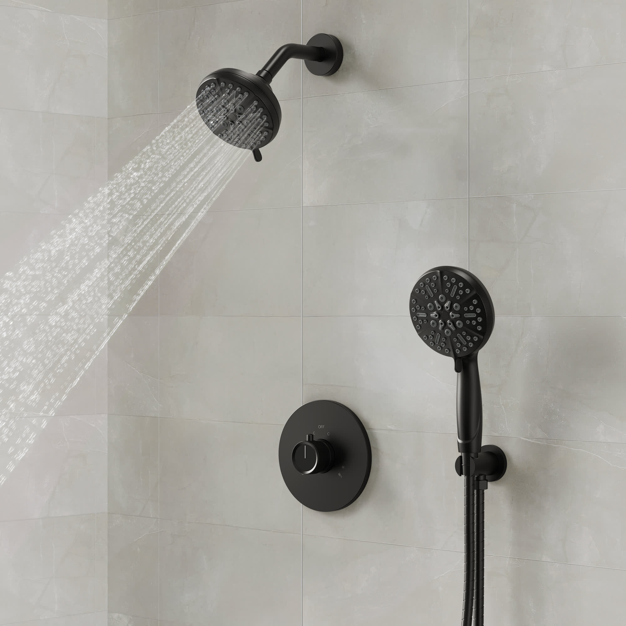 EVERSTEIN SFS-1103-BK Dual-Function Shower Faucet System with Showerhead and Handheld Shower featuring 5 Spray Settings in Black
