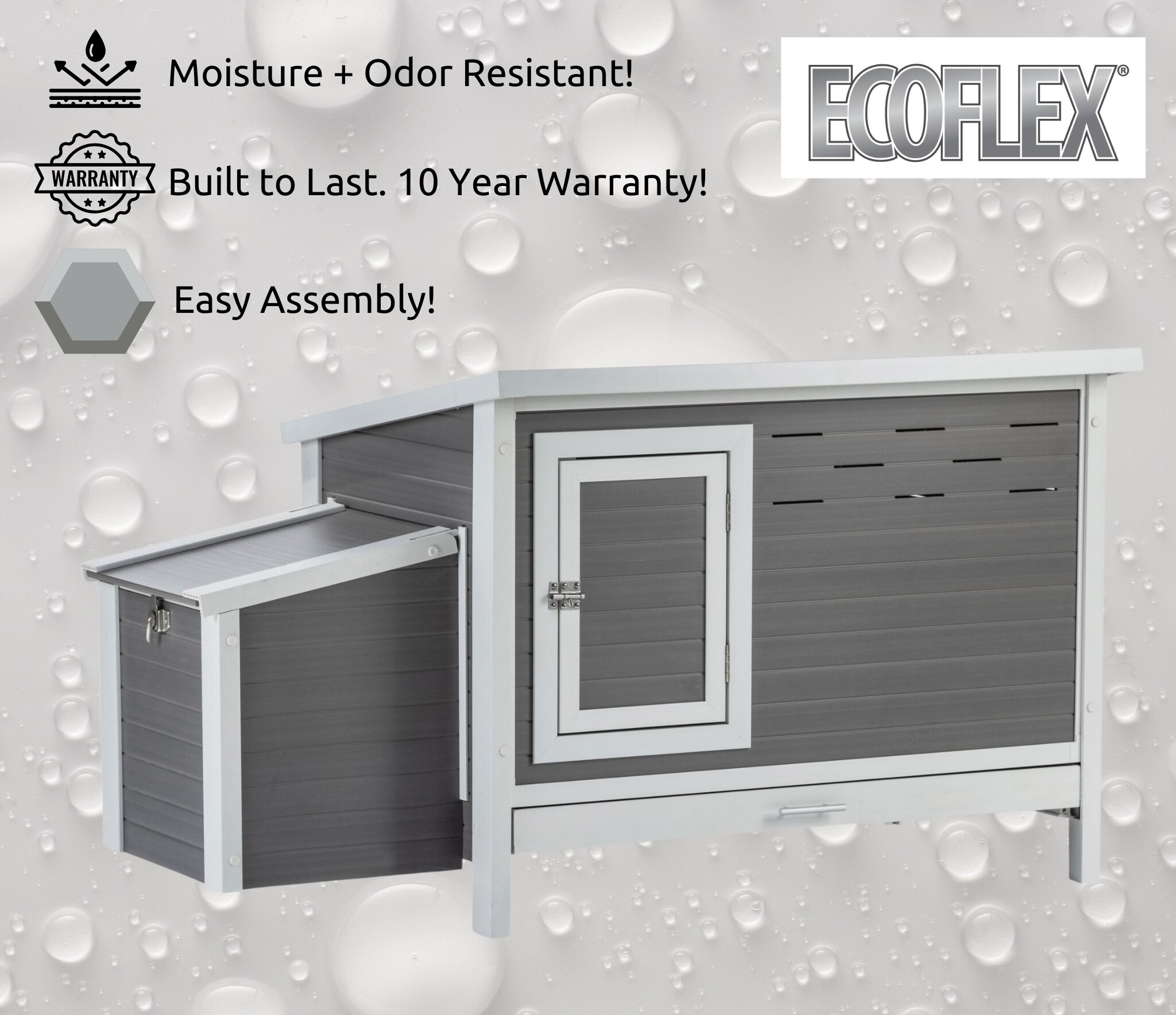 Gray and White ECOFLEX Outdoor Chicken Coop with Removable Tray