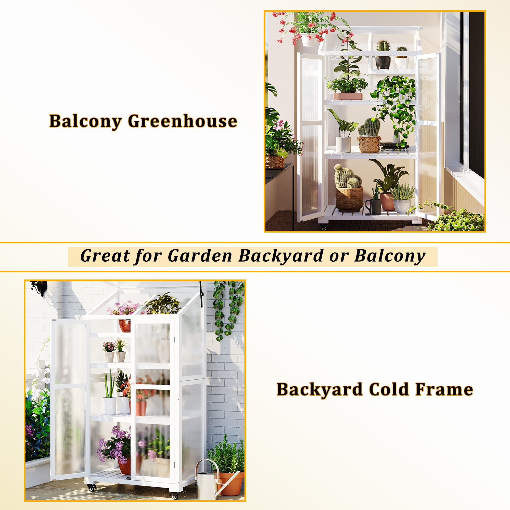 Clihome 62inch Height Wood Large Greenhouse Balcony Portable Cold Frame ...