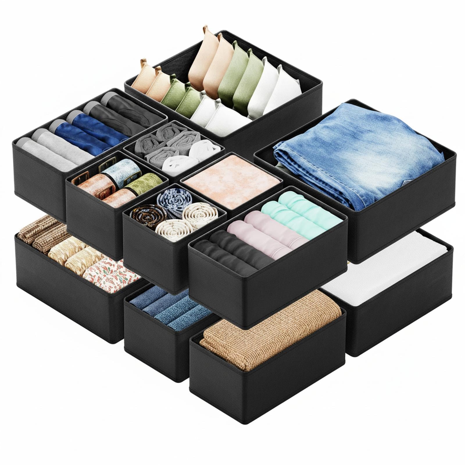 Baginizer 18 Pack Drawer Organizers Closet Storage Bins for Clothes Socks Bra Scarves 3 Sizes Foldable Fabric Organizers #BAGINIZER001152
