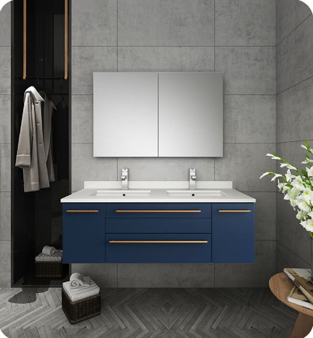 Fresca Lucera 48-in Royal Blue Undermount Double Sink Floating Bathroom ...