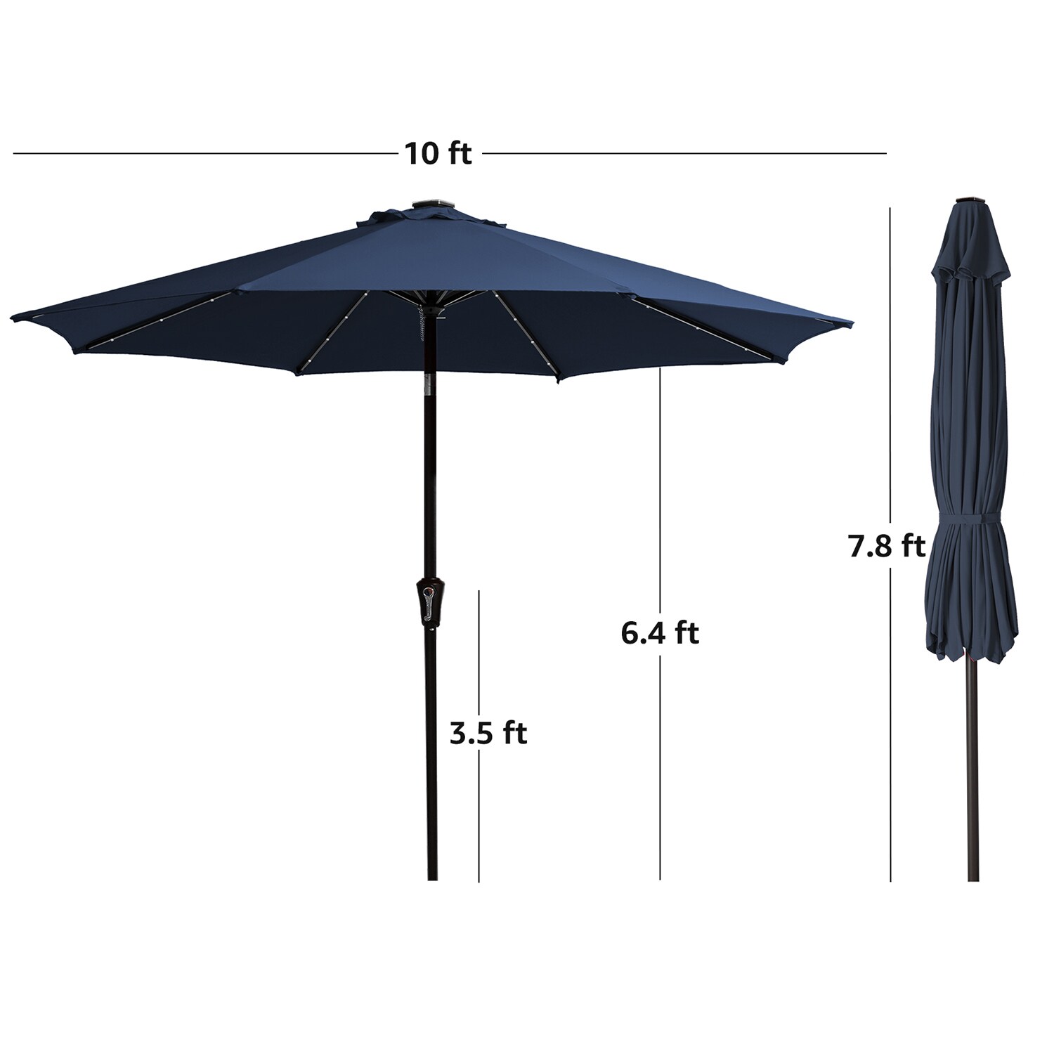 JEAREY 10-ft Navy Blue Solar Powered Crank Market Patio Umbrella in the ...