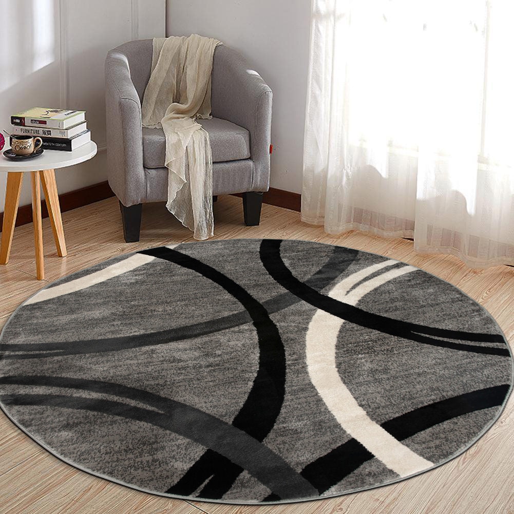 Gray and Black Abstract Circles 6'6" Round Area Rug
