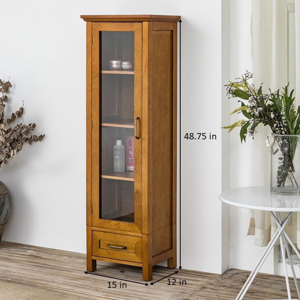 Avery Linen Cabinet with 1 Drawer Oil Oak Brown Elegant Home Fashions