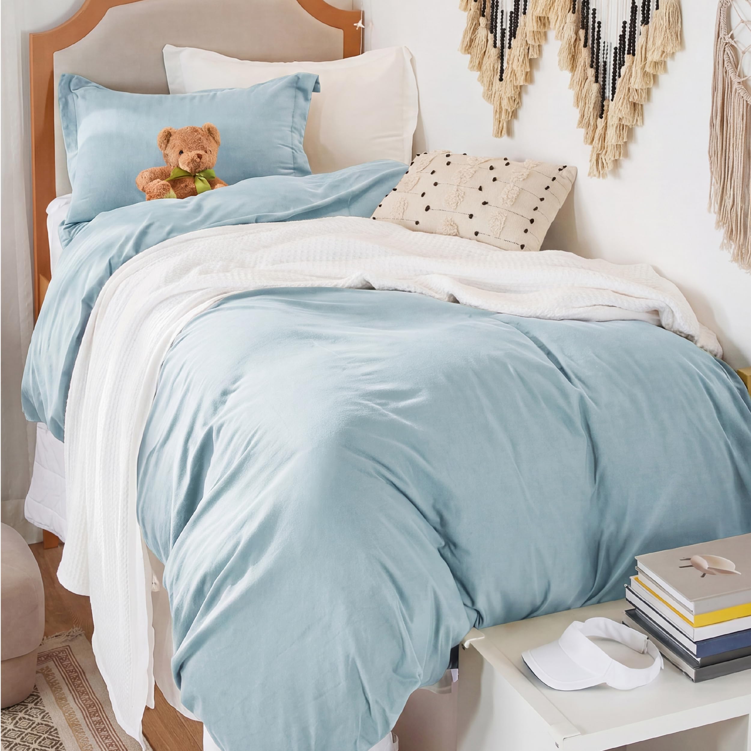 Bedsure 68x90 Twin 3-Piece Blue Cotton Washed Duvet Cover Set