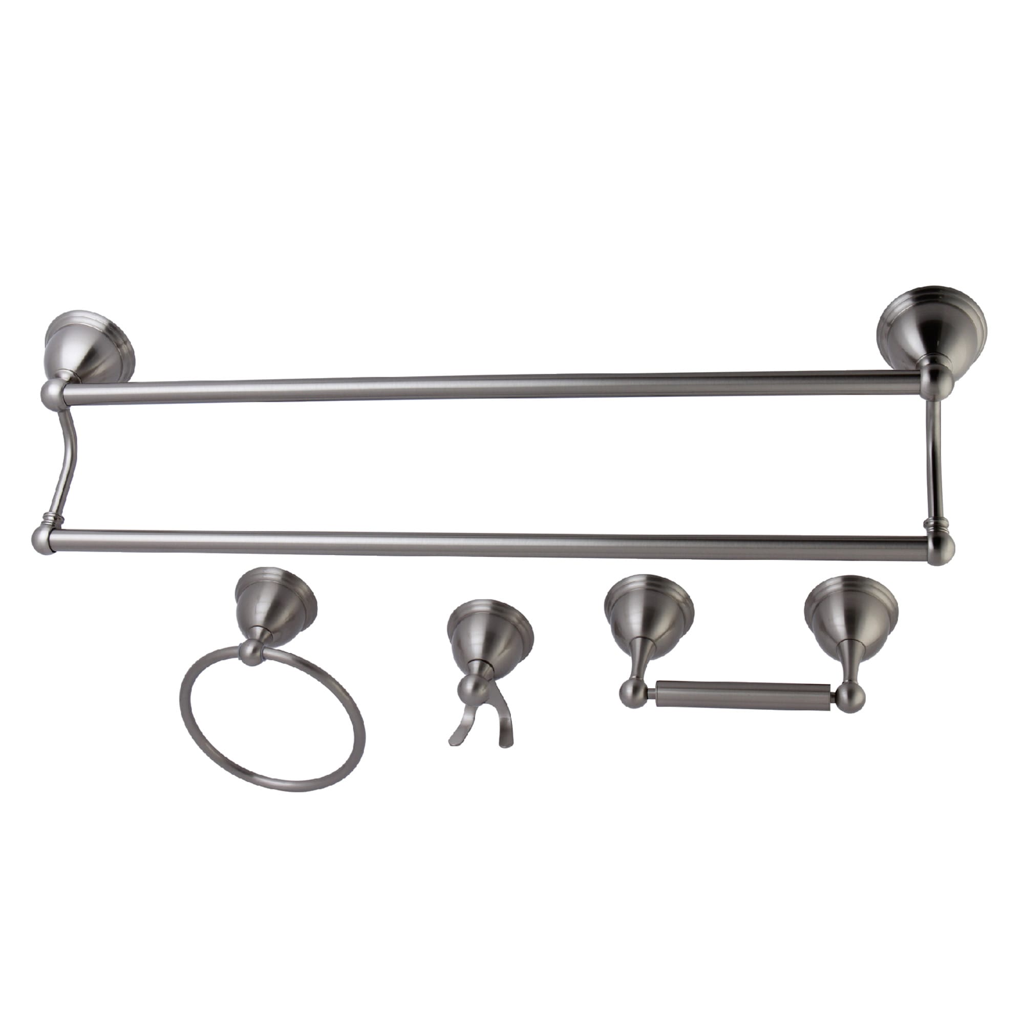 Kingston Brass WLK39634788 4 -Piece Restoration Brushed nickel Decorative Bathroom Hardware Set Towel Bar, Toilet Paper Holder, Towel Ring ,Robe Hook Included