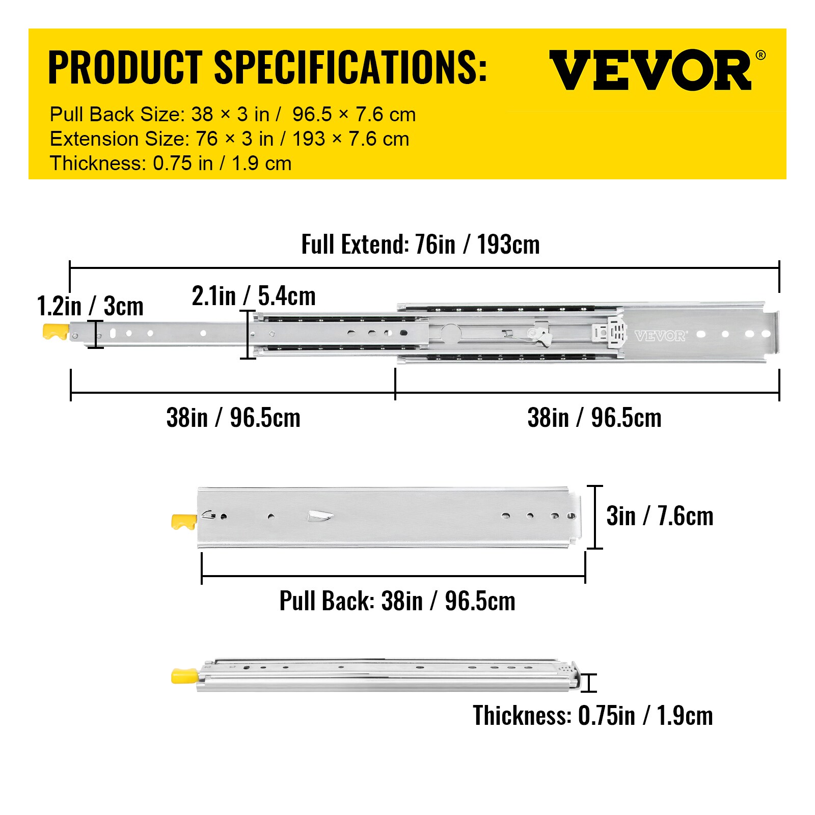 VEVOR SDSSSCTD38500K9U4V0 Drawer-Slides - View #8