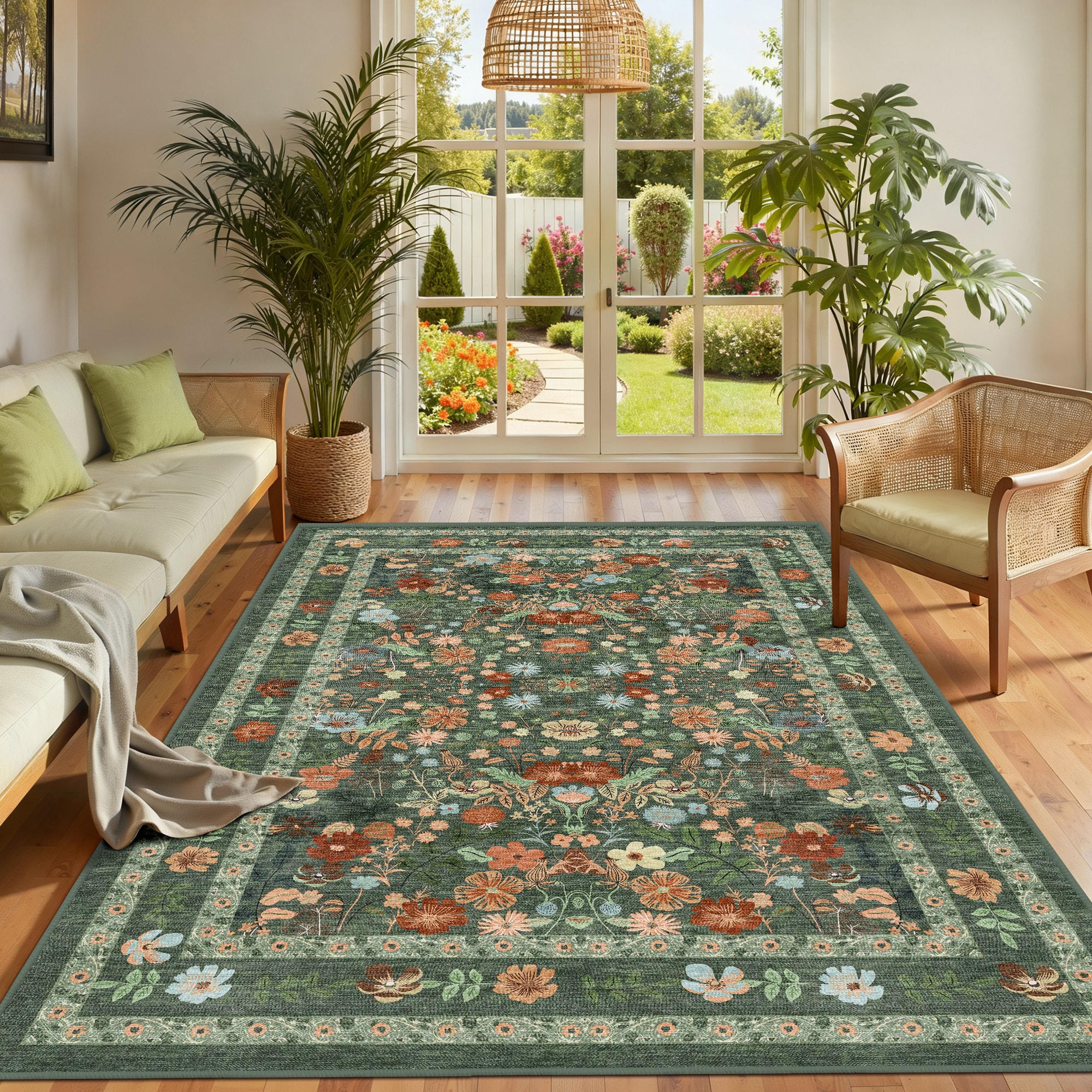 KERDOM 5x7 Area Rugs for Bedroom Living Room Floral Washable Soft Low ...