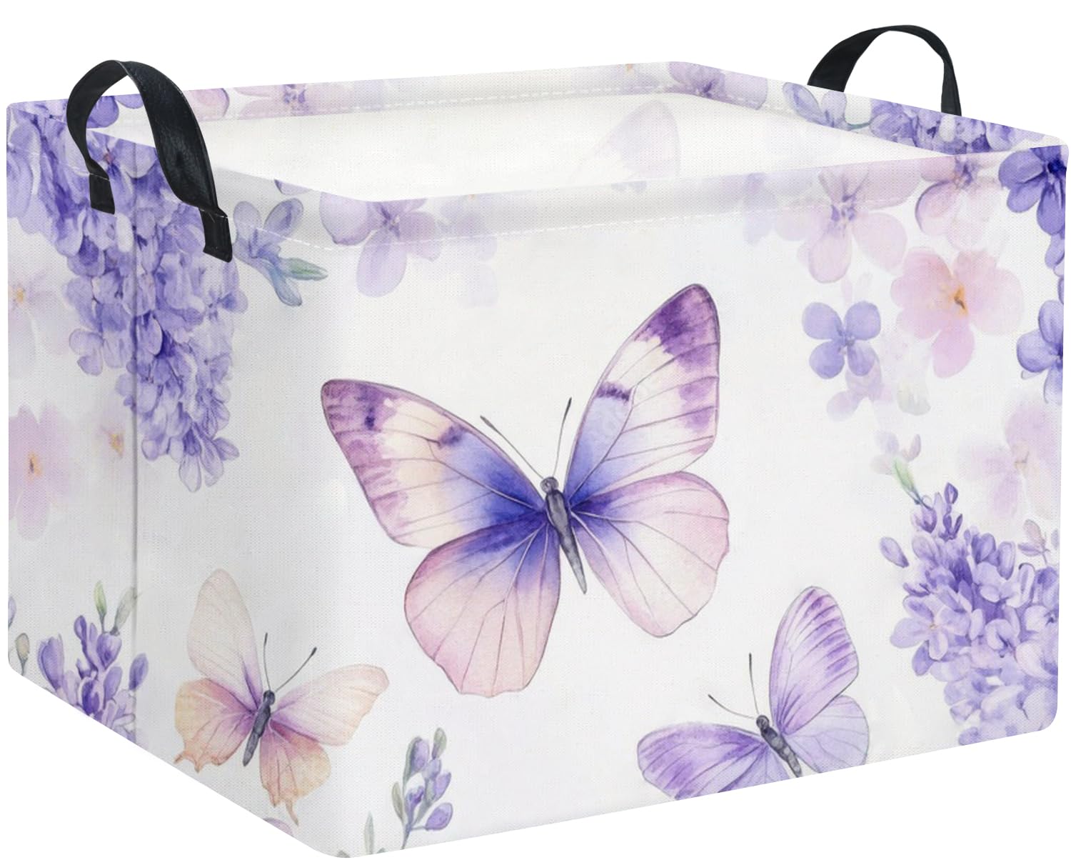 Ahfiwaso  Rectangular Kids Storage Basket with Handles for Home Kitchen Boys and Girls Toy Storage Organizer Shelf Decor Purple Butterfly