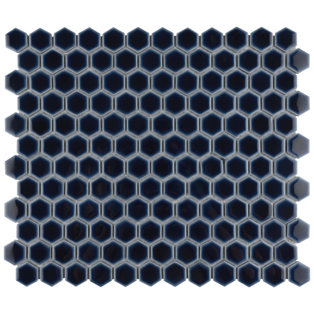 Affinity Tile S1FPLH1X04 Sample- Hudson 1 in. Hex Smoky Blue 6-in x 6-in Glossy Porcelain Patterned Hexagon Floor and Wall Tile