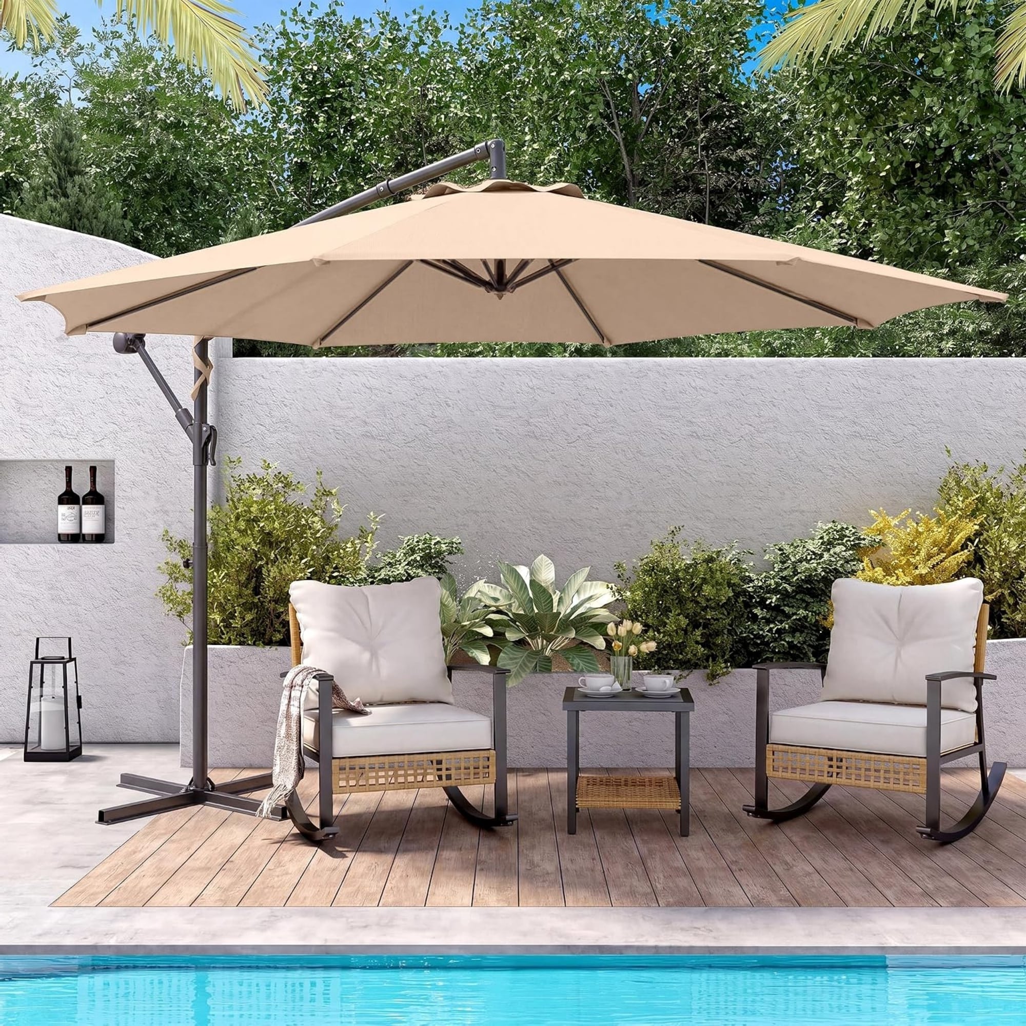 Yardgrace 10FT Offset Patio Umbrella with Crank Cross Base Cantilever ...