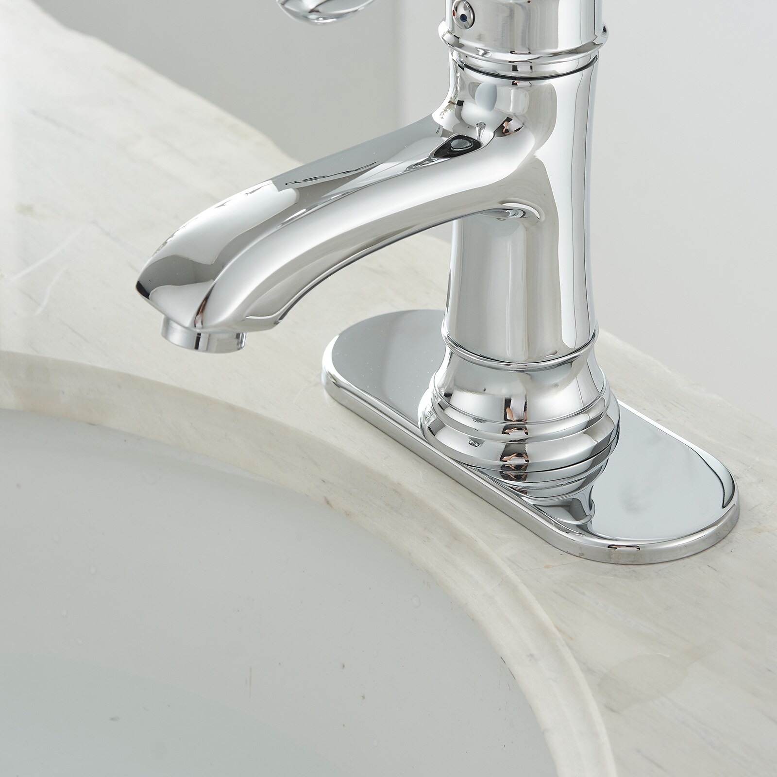 Polished Chrome Single Handle Low-Arc Bathroom Faucet with Drain