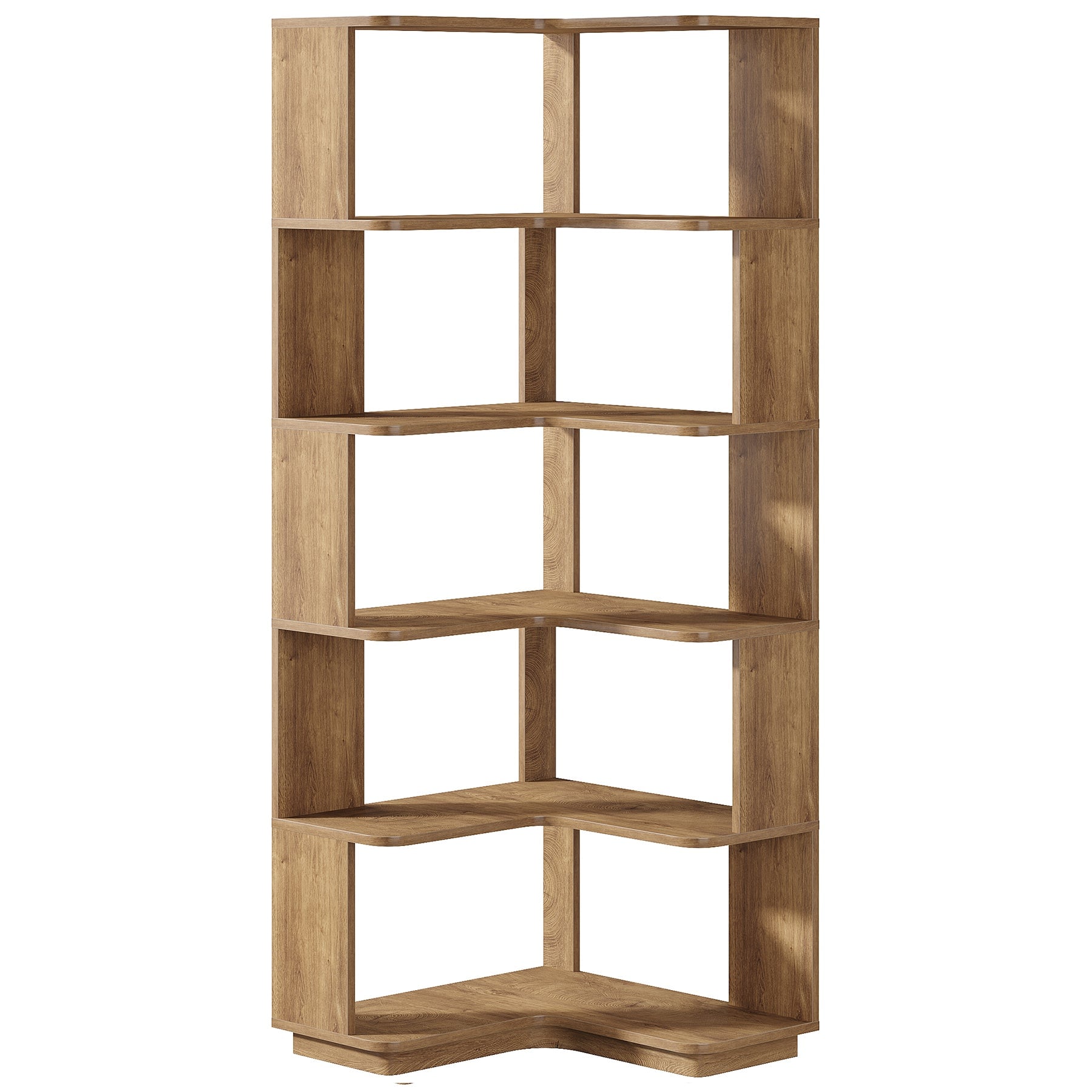 Slickblue Wood Grain Finish Particle Board 6 Shelf L Shaped Corner Bookcase 23.62W x 64.96H x 23.62D Wood Grain Finish
