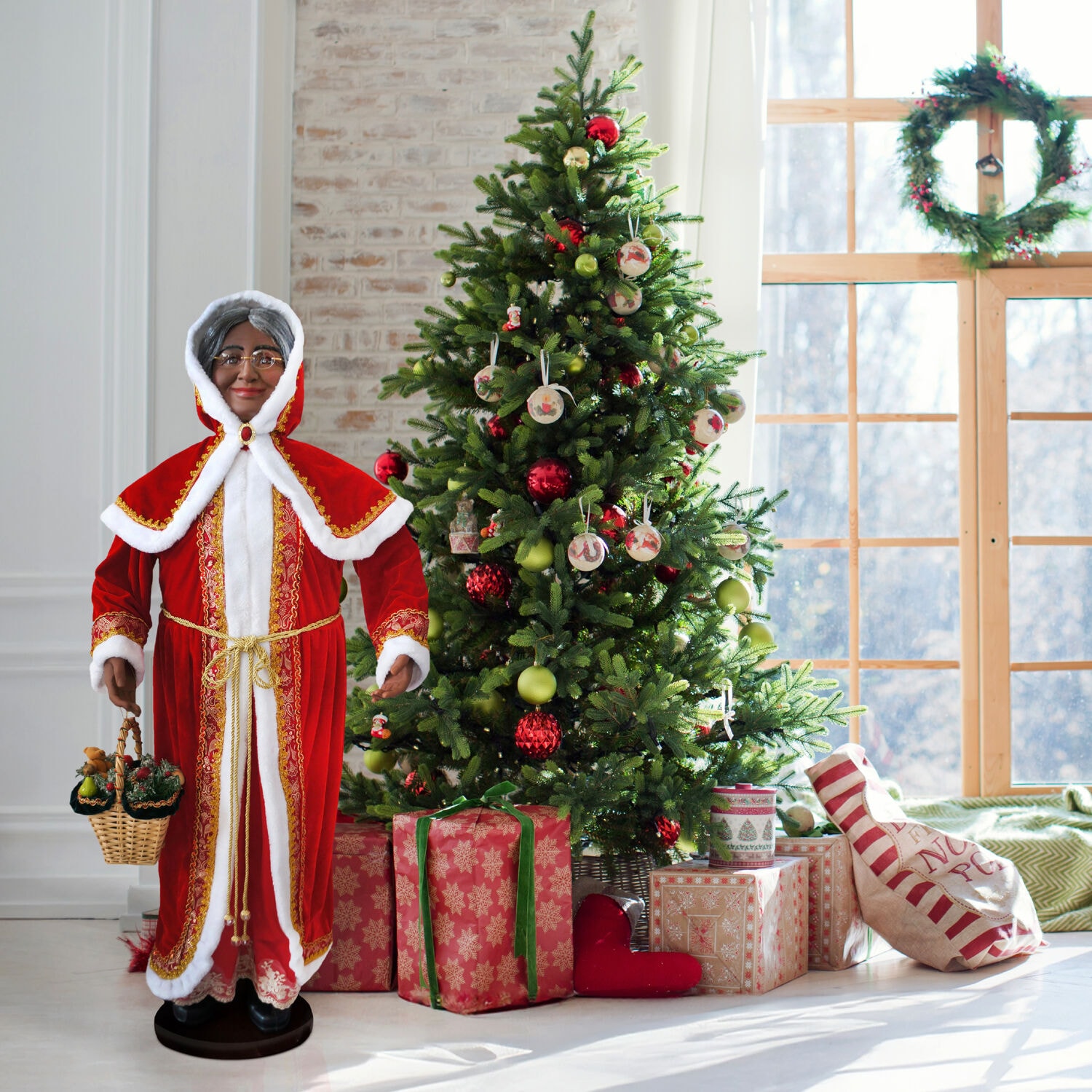 58-Inch Red and White Resin Dancing Mrs. Claus Figurine