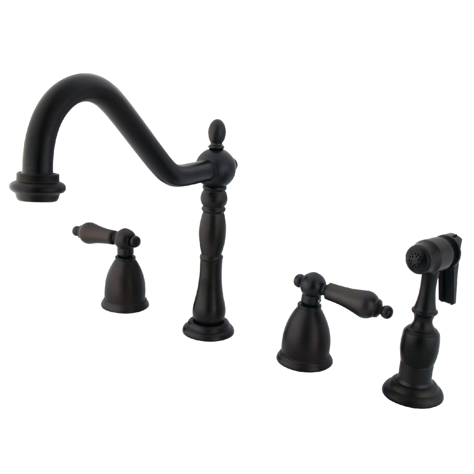 Kingston Brass WLKB1795ALBS Heritage Oil-rubbed bronze Double Handle Deck-mount Kitchen Faucet with Sprayer ( Side Sprayer Included )