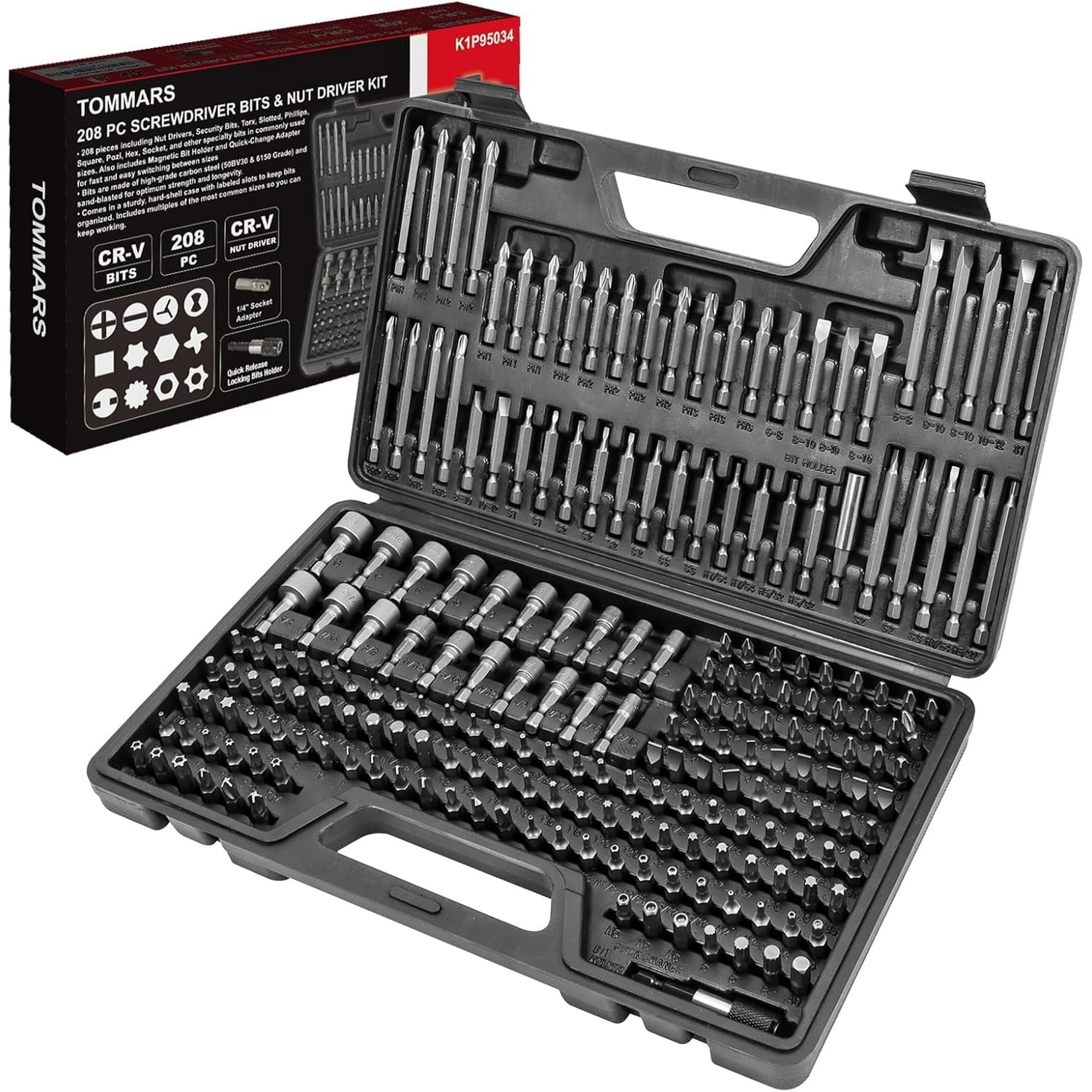 Angel Sar 208 Pcs Master Screwdriver Bit Set 1/4 in Hex Shank with Nut Driver and Security Bit for DIY Repair