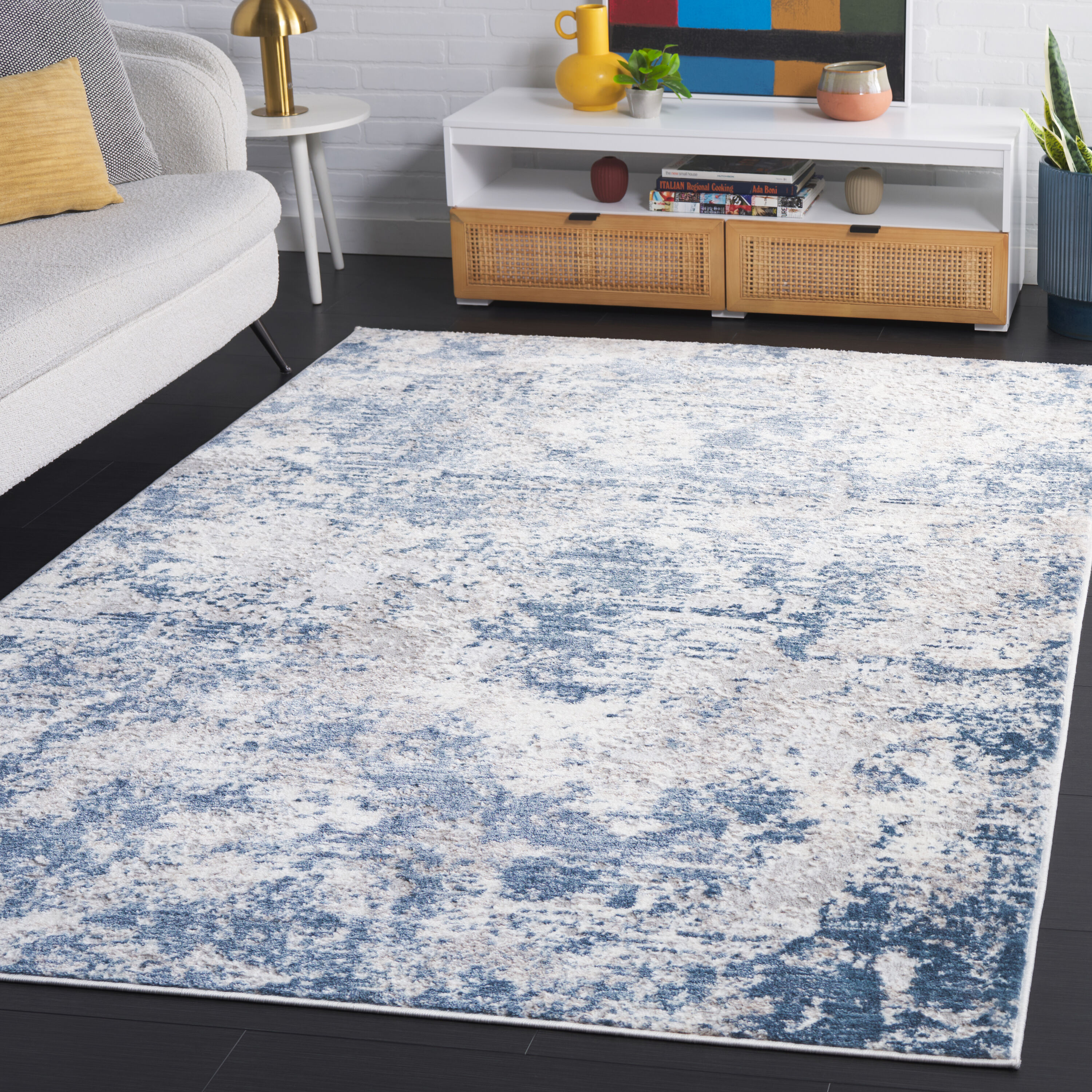 Amelia 700 5 x 8 (ft) Loomed Polypropylene Dark Blue/Gray Rectangular Indoor Abstract Mid-Century Modern Professionally Clean Only Area rug