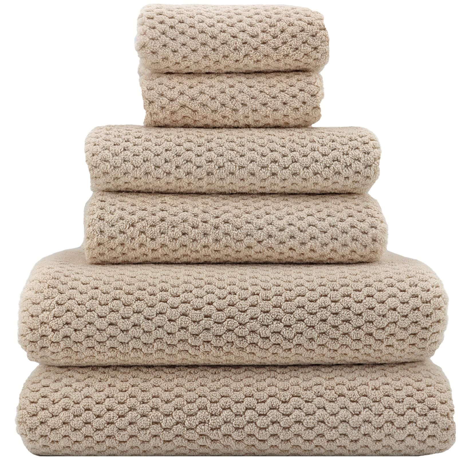 OMOMMD beige Bath Towels Set 6PCS Extra Large Soft Lint Free Absorbent Polyester Nylon Bath Towel Set