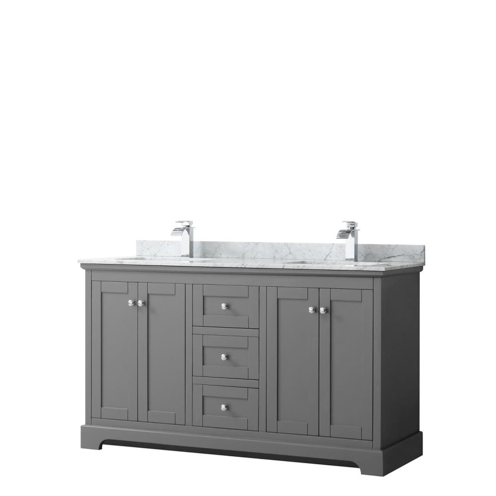 Wyndham Collection WCV232360DKGCMUNSMXX Avery 60-in Dark Gray with Polished Chrome Trim Undermount Double sink Bathroom Vanity with White Carrara Marble Natural marble Top