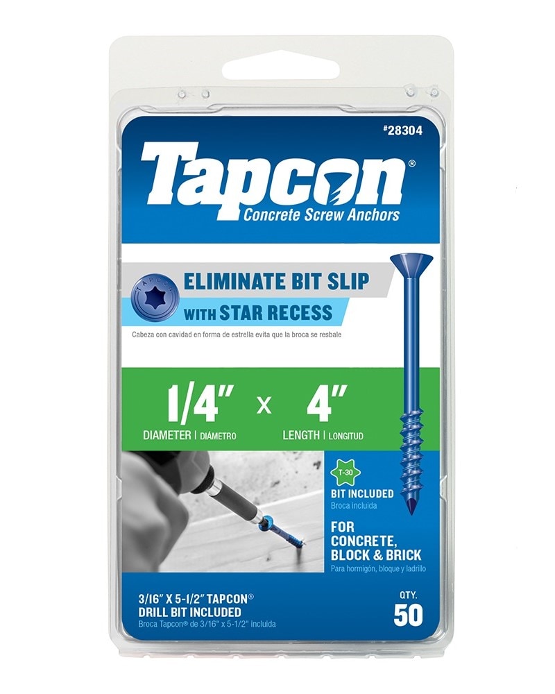 Tapcon 28304 1/4-in x 4-in Concrete Screws Anchors 50 -Pack