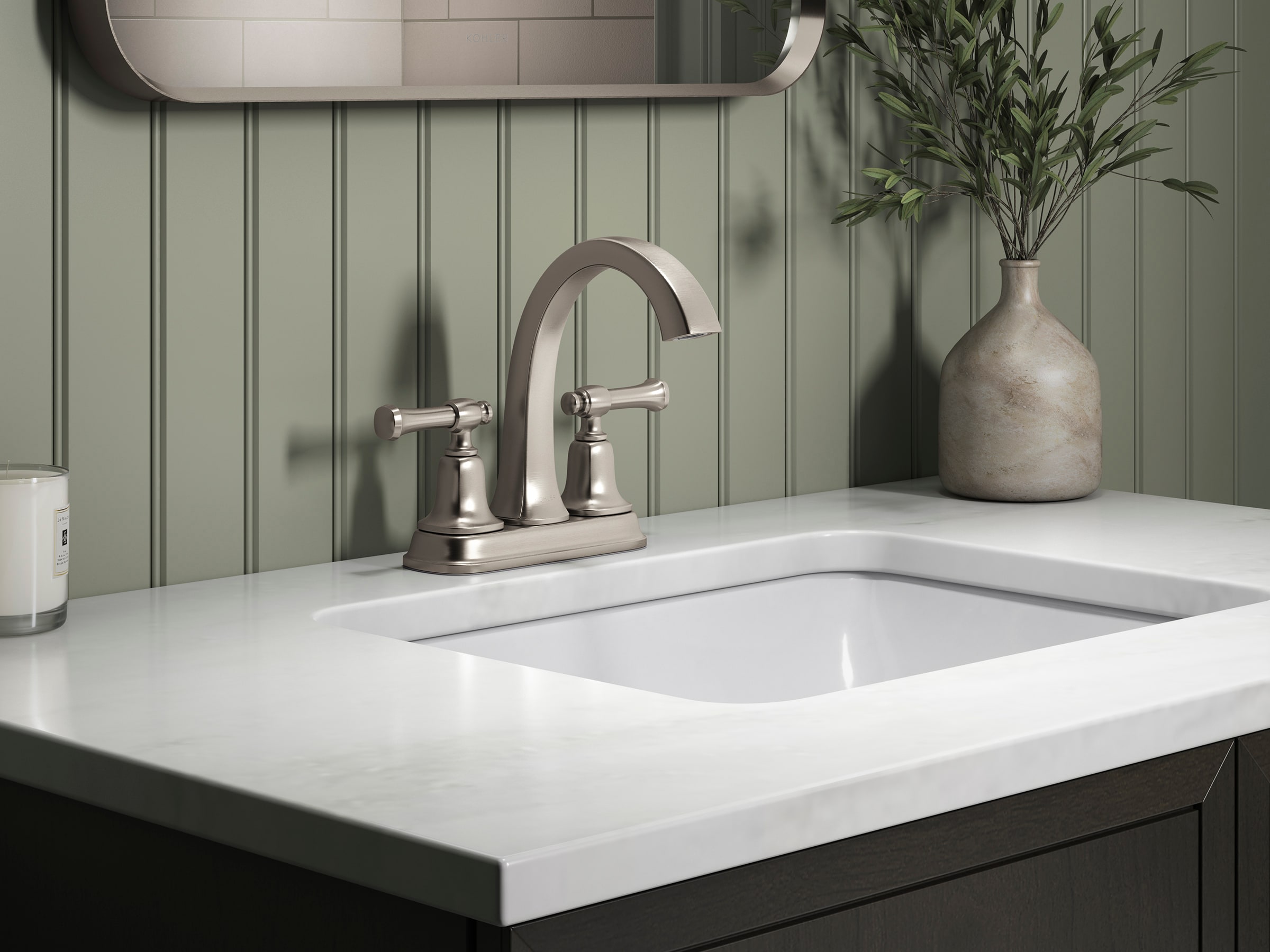 KOHLER REC27818-4D-BN Florez Vibrant Brushed Nickel 4-in centerset 2-handle WaterSense High-arc Residential Handle Bathroom Sink Faucet with Drain