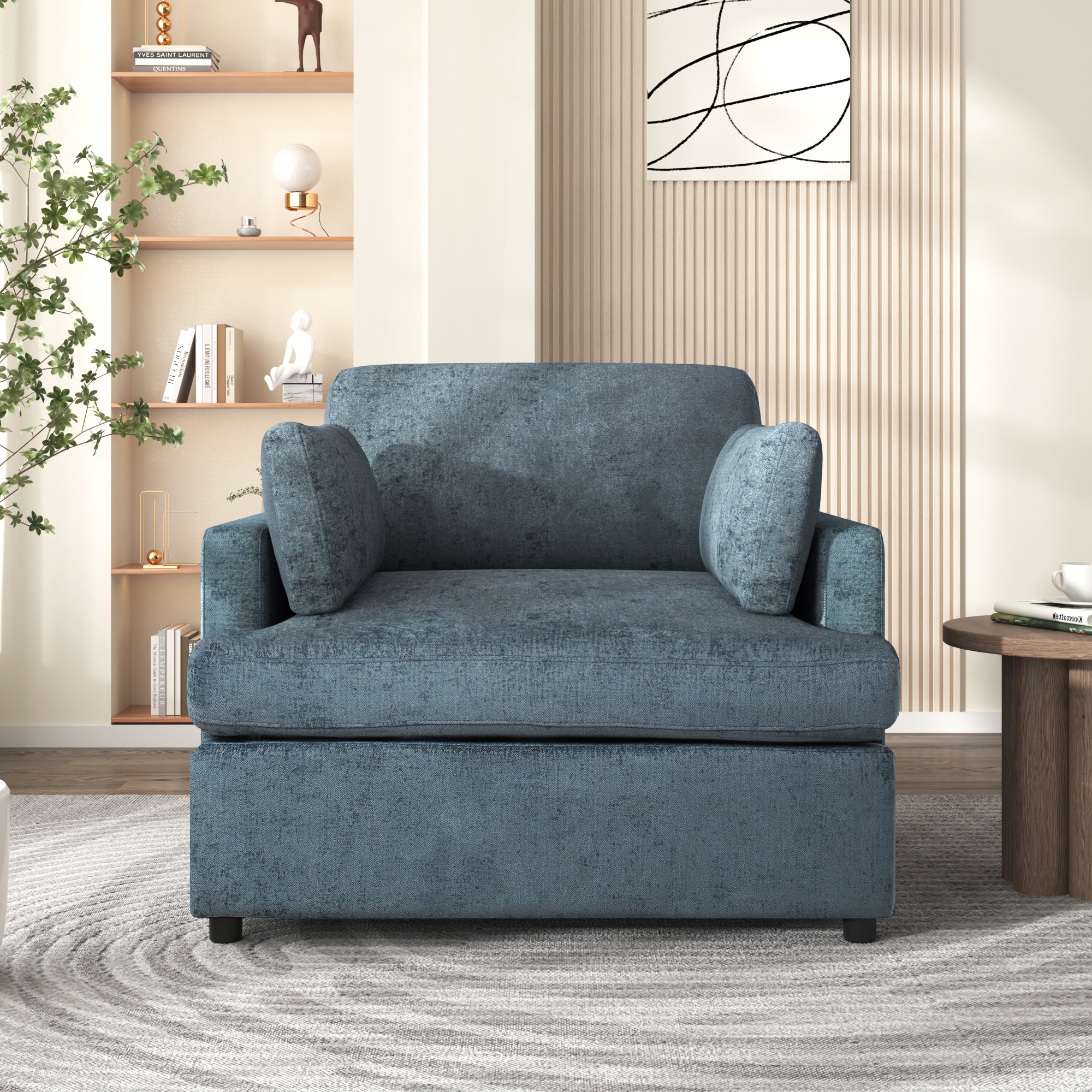 ModernLuxe N760S0000027V Oversized Accent Chair  Comfortable Armrest Cushions Versatile Neutral Style Elegant Design Durable Frame blue