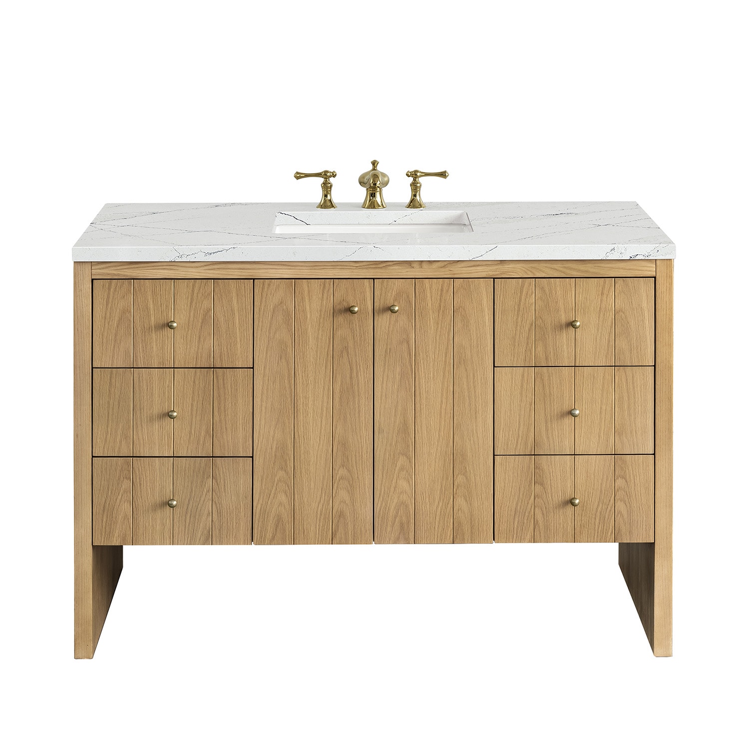 James Martin Vanities 435-V48-LNO-3ENC Hudson 48-in Light Natural Oak Undermount Single sink Bathroom Vanity with Ethereal Noctis Quartz Top