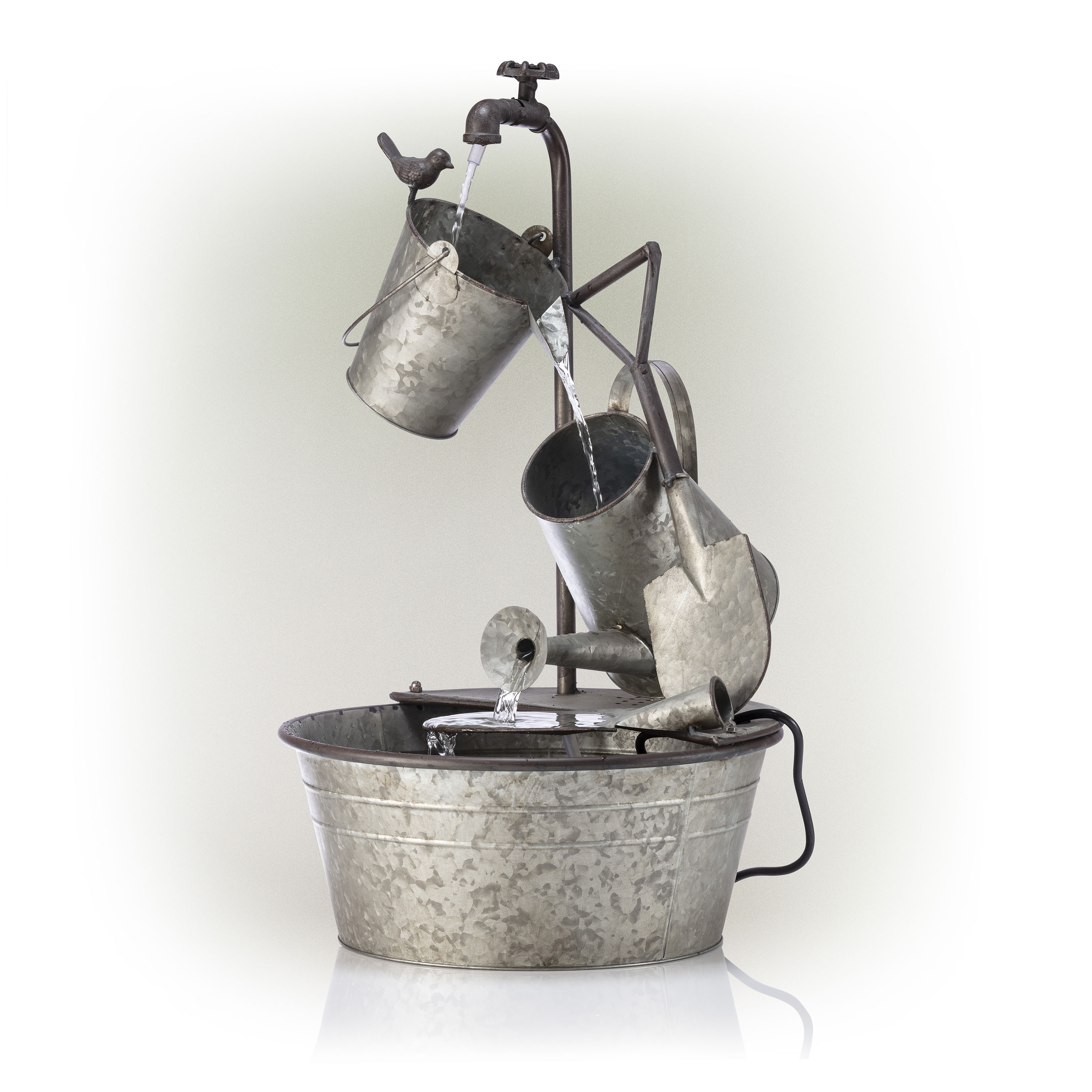 Alpine Corporation YHL106 28-in H Metal Tiered Outdoor Fountain Pump Included