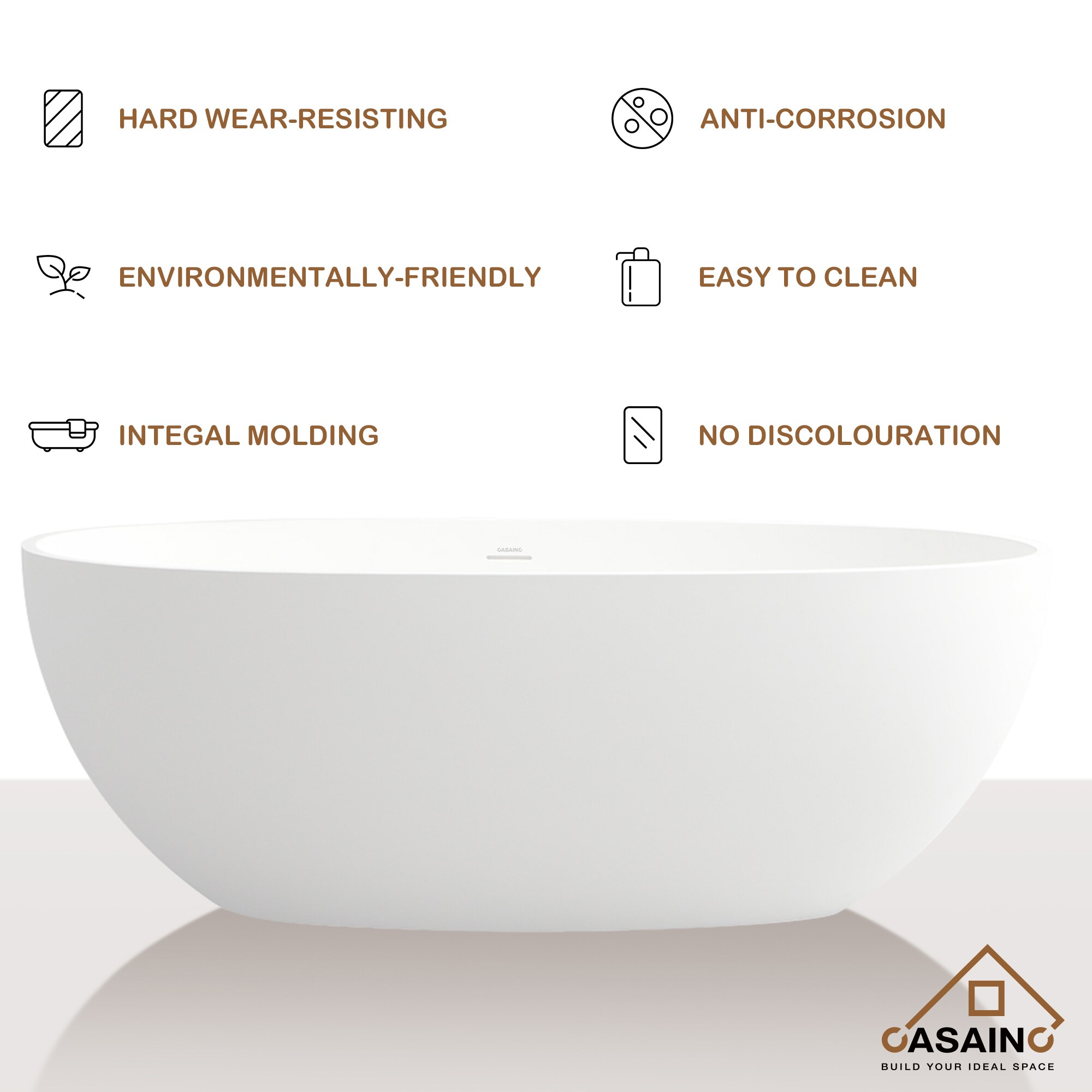 CASAINC 30-in x 55-in White Solid Surface Oval Freestanding Soaking ...