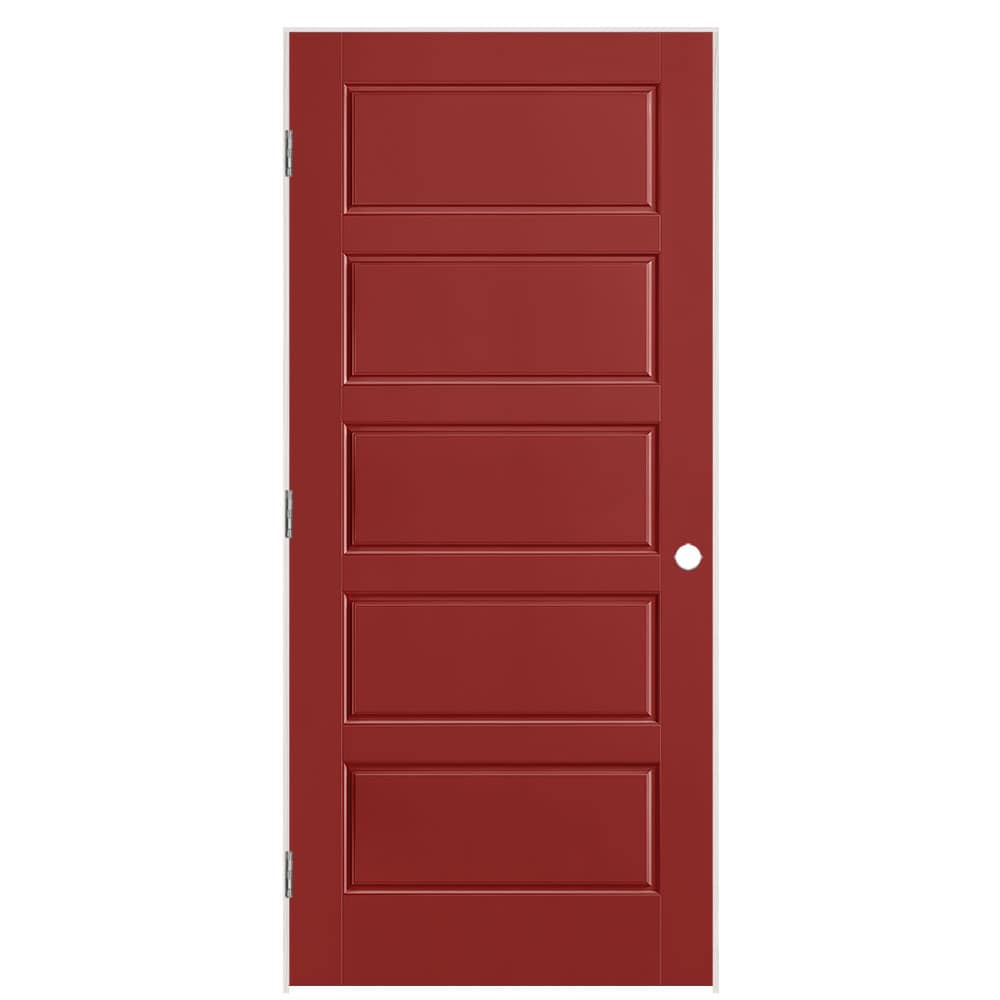Masonite 1444696 36-in x 80-in Barn Red Solid core 5-panel equal Right hand Smooth Prefinished Molded composite Flat Jamb Single Prehung Interior Door