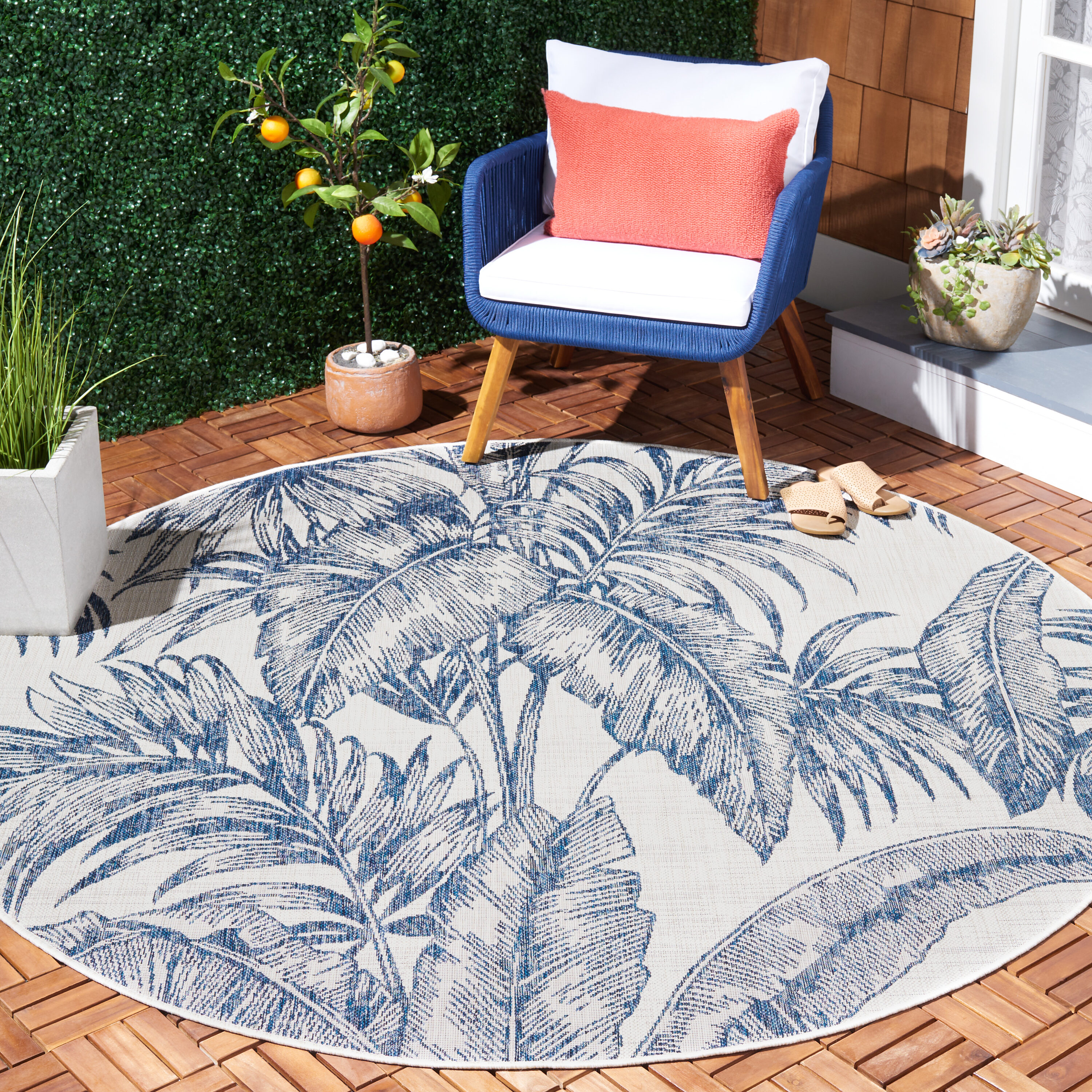 Safavieh - Courtyard  Cy8373-534 Ivory/Navy 7 x 7 Round Area rug