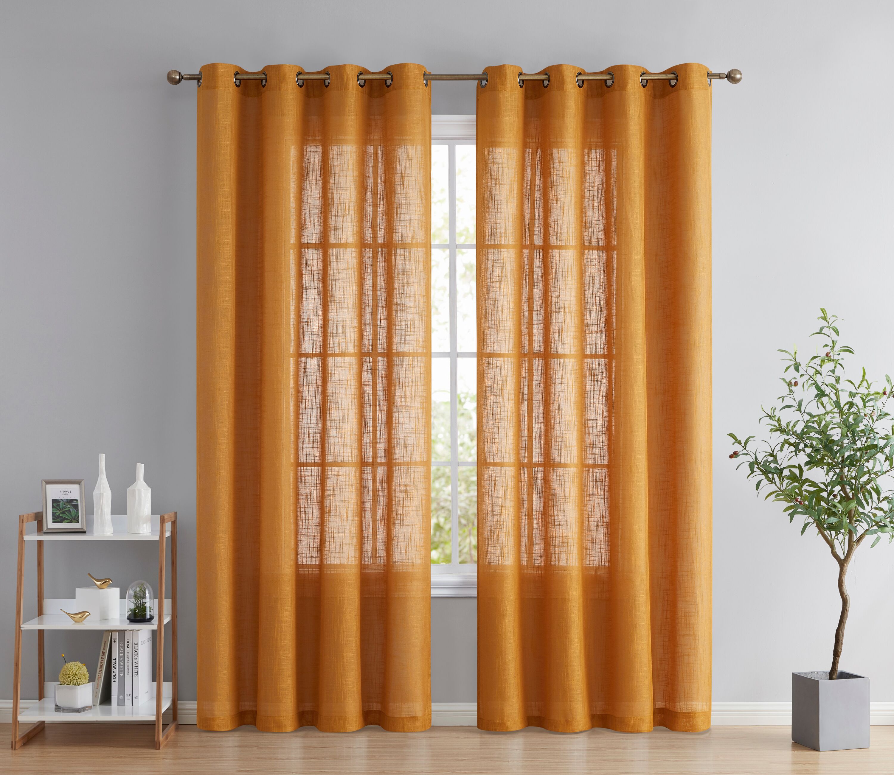 HLC -  Abbey Faux Linen Textured Semi Sheer Privacy Sun Light Filtering Transparent Window Gromme...