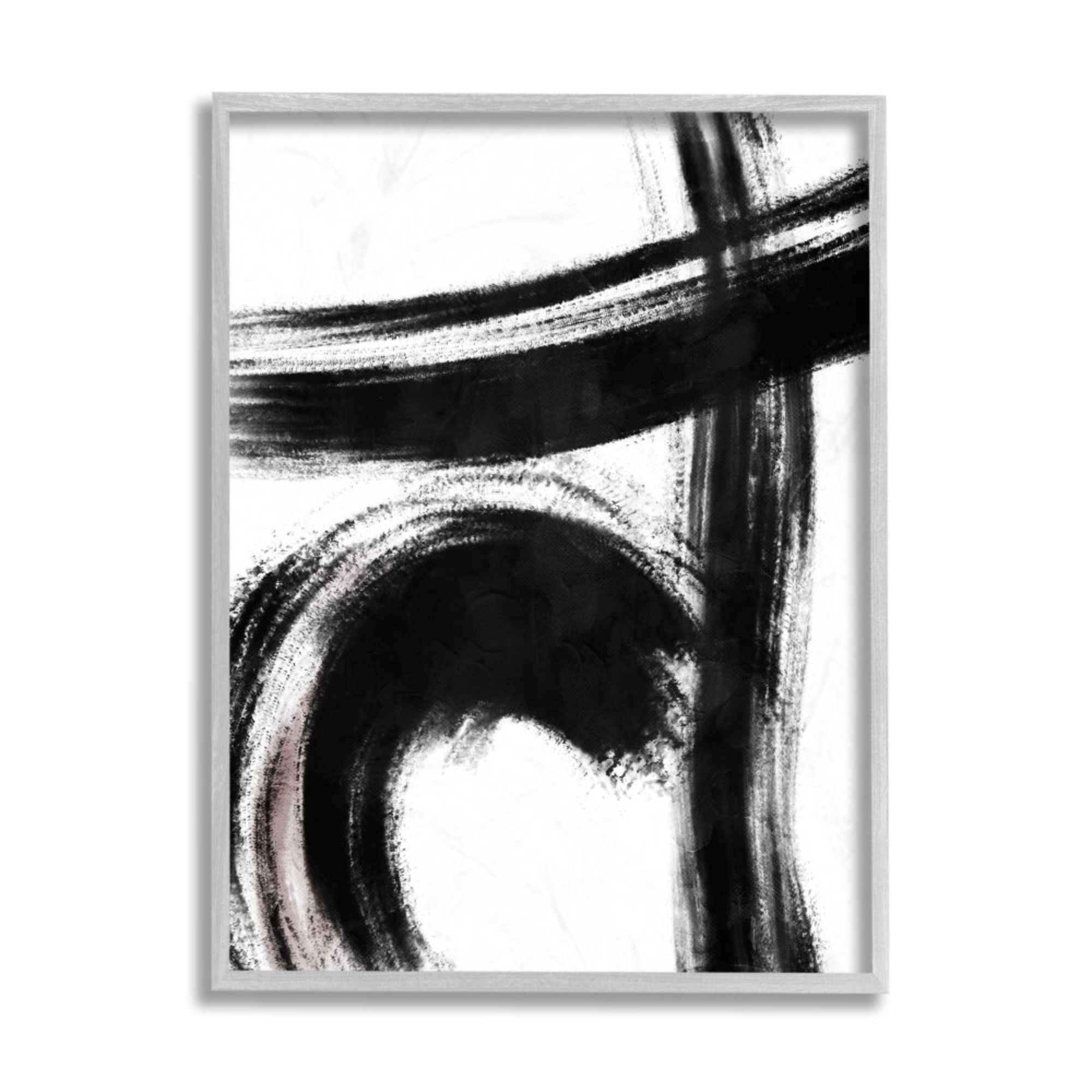 Stupell Industries AC-234-GFF-11X14 Defined Black Brush Strokes Small Pink Detail Onrei Framed 14-in H x 11-in W Abstract Print