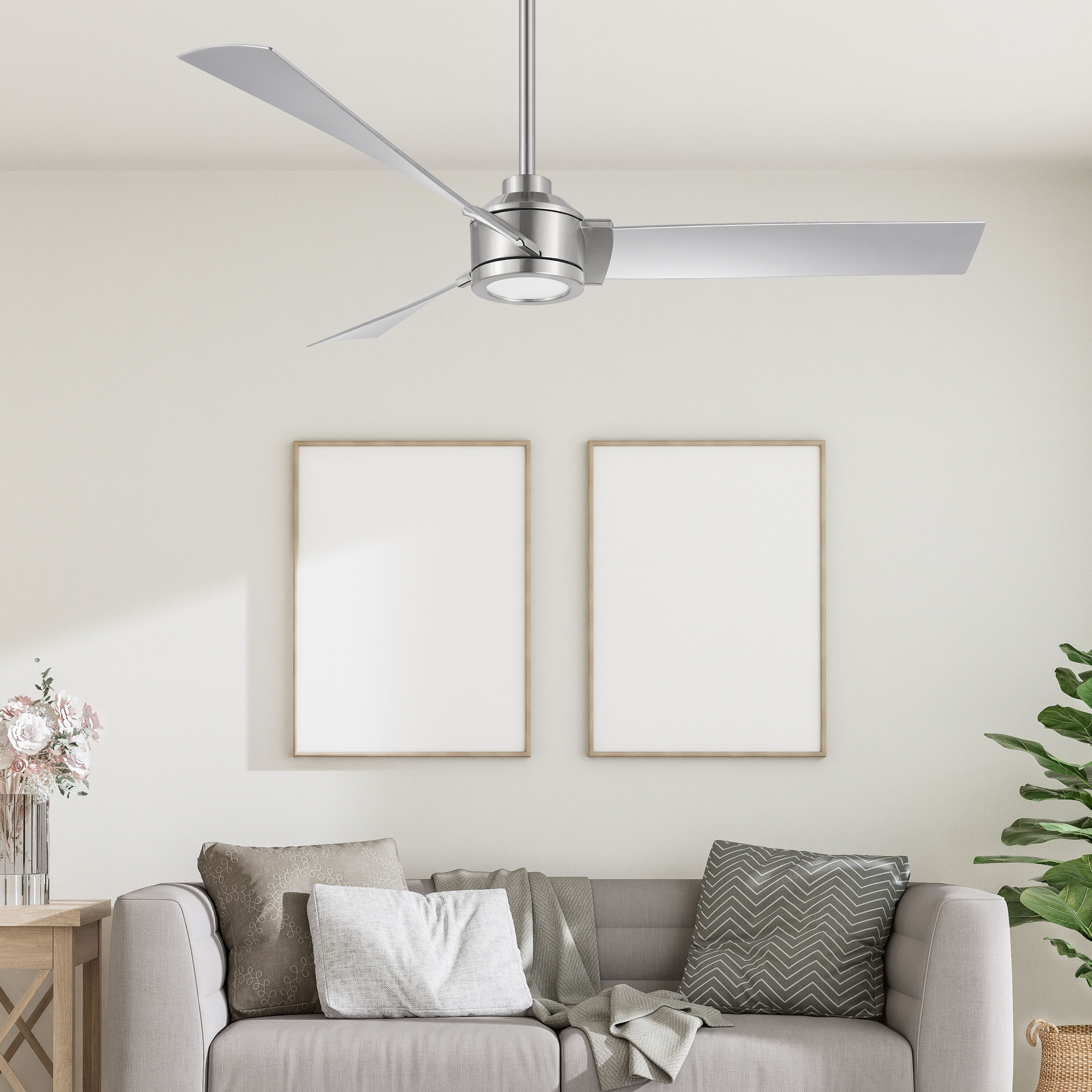 Harbor Breeze AR45-56BN Sandgate 56-in Color-Changing Integrated LED Brushed Nickel with Silver Blades Ceiling Fan With Light - Remote Included ( 3 -Blade )