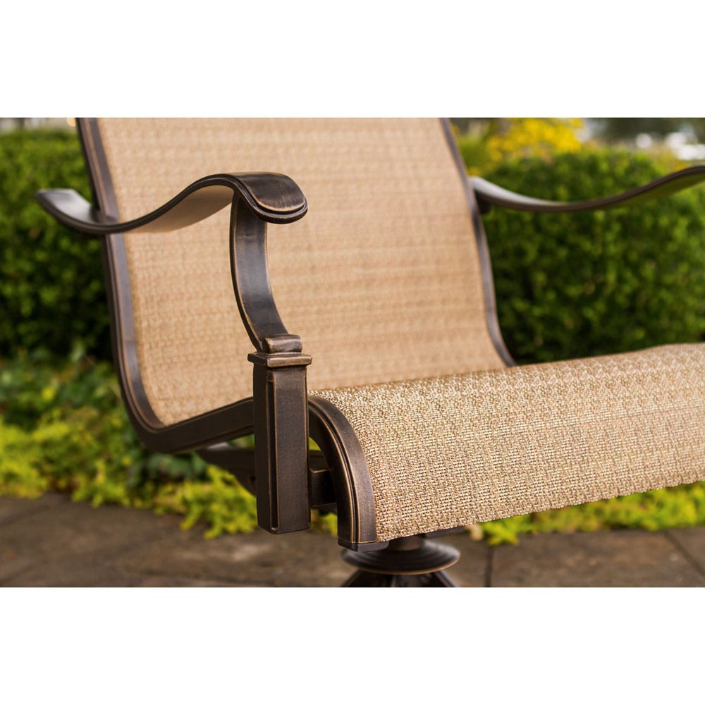 Tan and Bronze 7-Piece Outdoor Dining Set with Swivel Rockers
