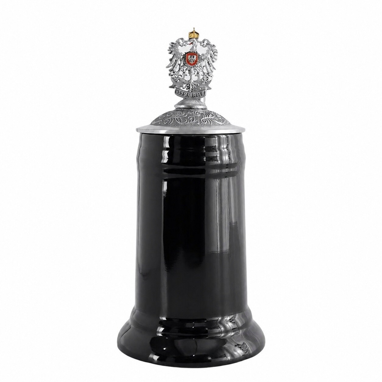 Aoibox  0 85L Black Glaze Ceramic Beer Stein with Pewter Metal Lid Oktoberfest Tankard with Fine Relief Design