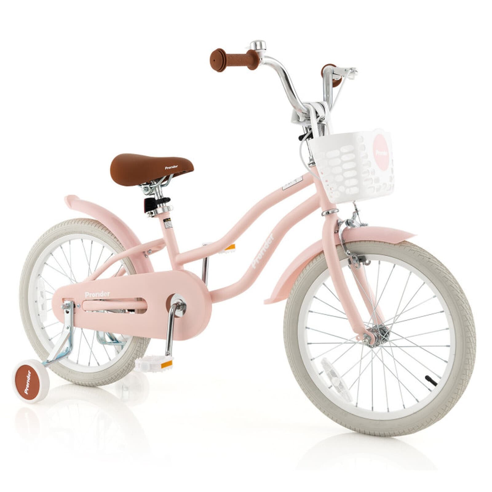SUGIFT 18-in Kids Bike with Removable Training Wheels Kickstand and Storage Basket for Ages 4 to 8 Carbon Steel Frame with Front Hand Brake and Rear Coaster Brake Enclosed Chain Guard Adjustable Saddle 24-in to 28-in Pneumatic Tires Pink