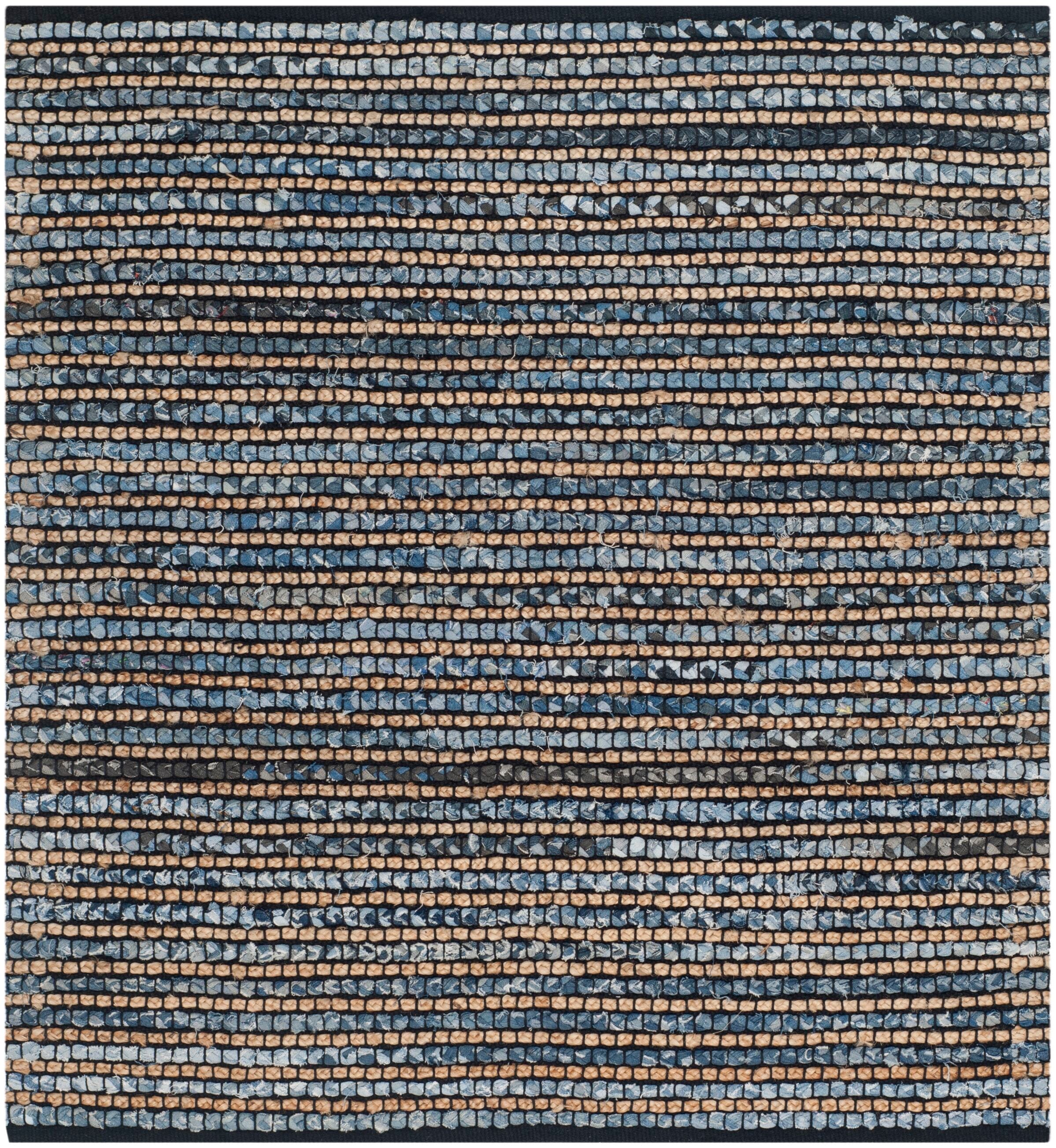 Handmade Cape Cod 4' Square Blue Stripe Cotton Rug
