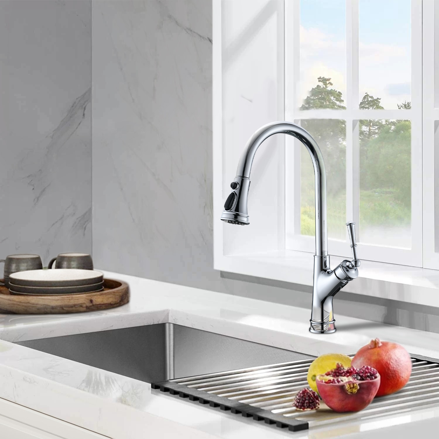 Maincraft 079HK80CH Chrome Single Handle Deck-mount Pull-down Kitchen Faucet