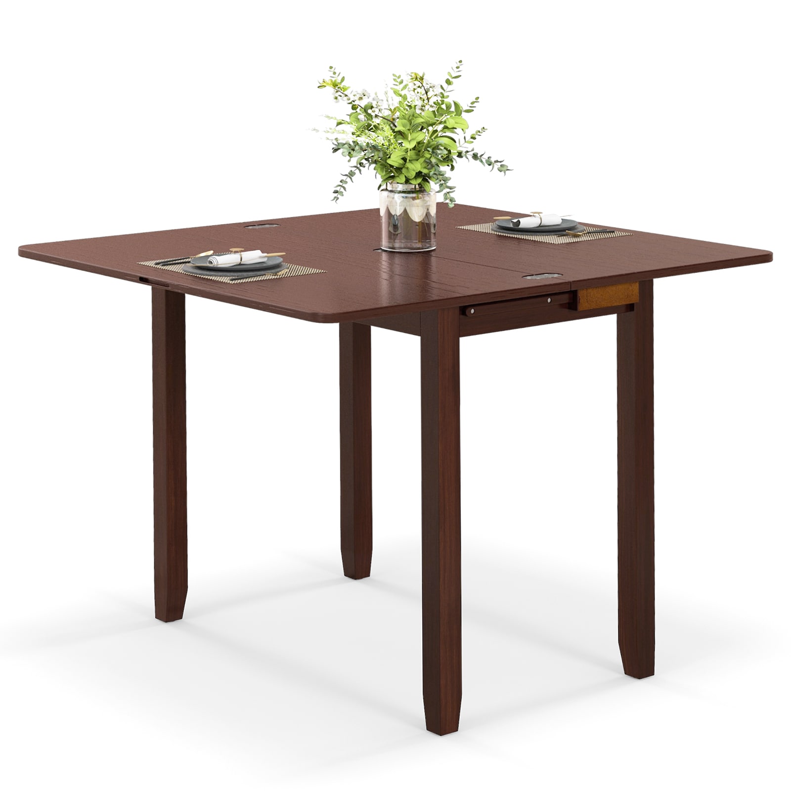 Wooakway - Folding Dining Table for 4 Extendable Drop Leaf Kitchen Table with Hidden Storage Soli...