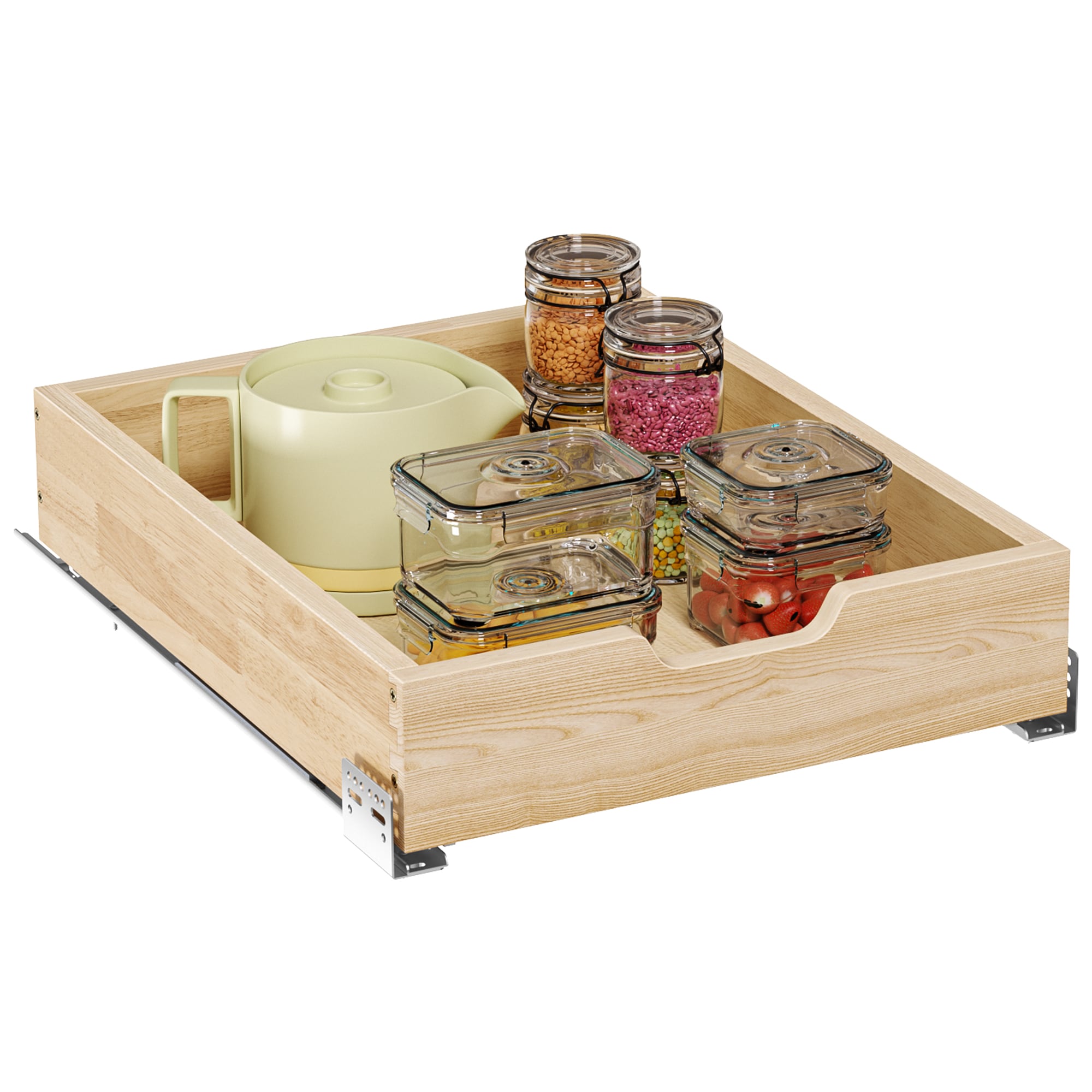 LUXEYARD 16.5 In W x 21 In D x 4 In H Solid Wood Pull Out Cabinet Organizer Slide Out Drawer with Soft Close Glides