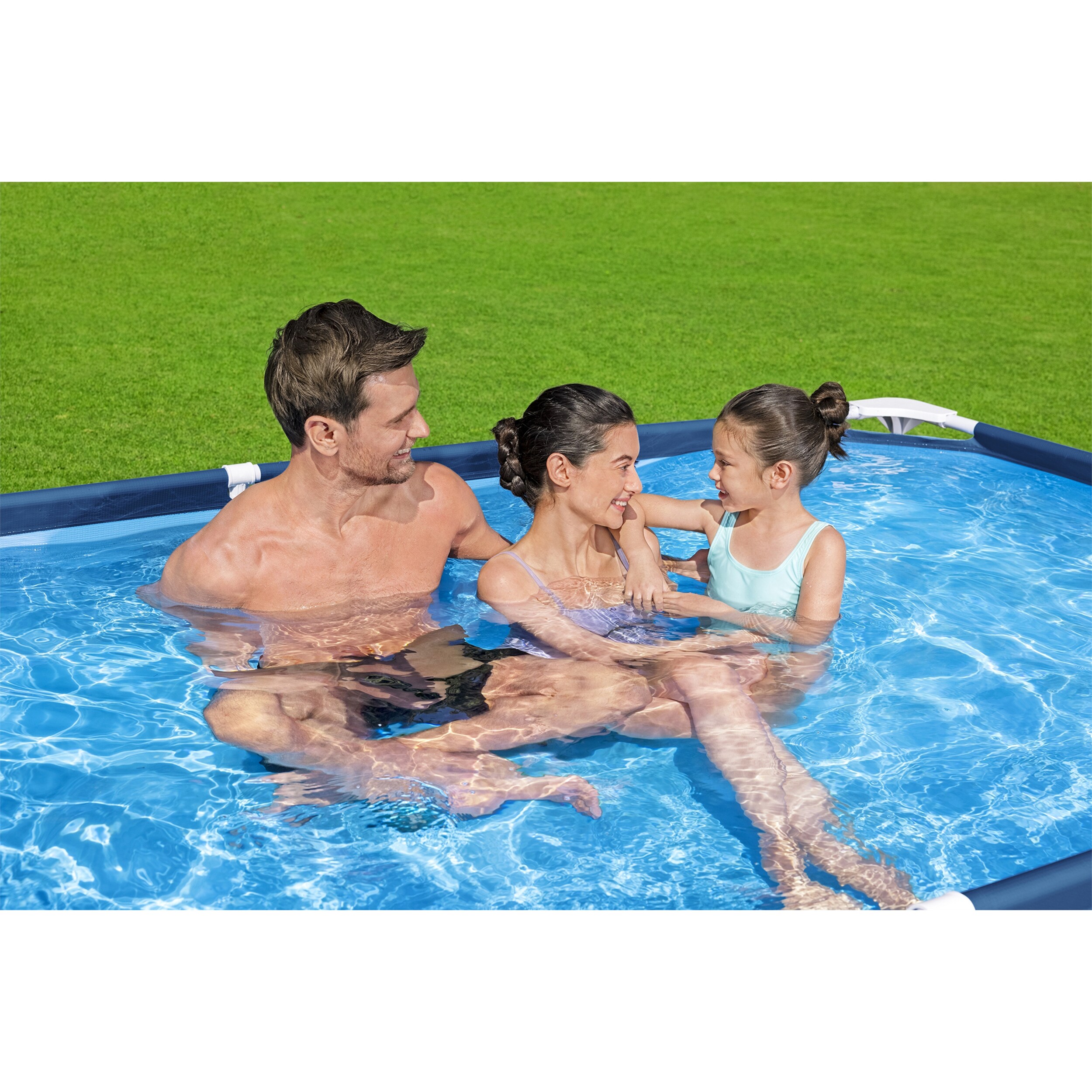 Blue Steel Frame Rectangular Above Ground Pool with Pump