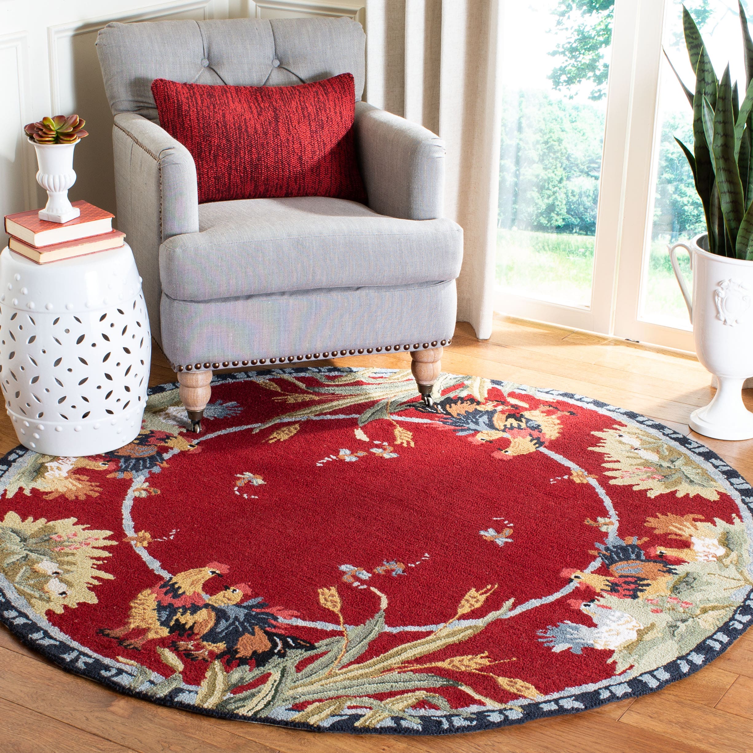 Chelsea Hooked Rug 56C Rooster Burgand 4in-6ft x 6in-6ft Rug
