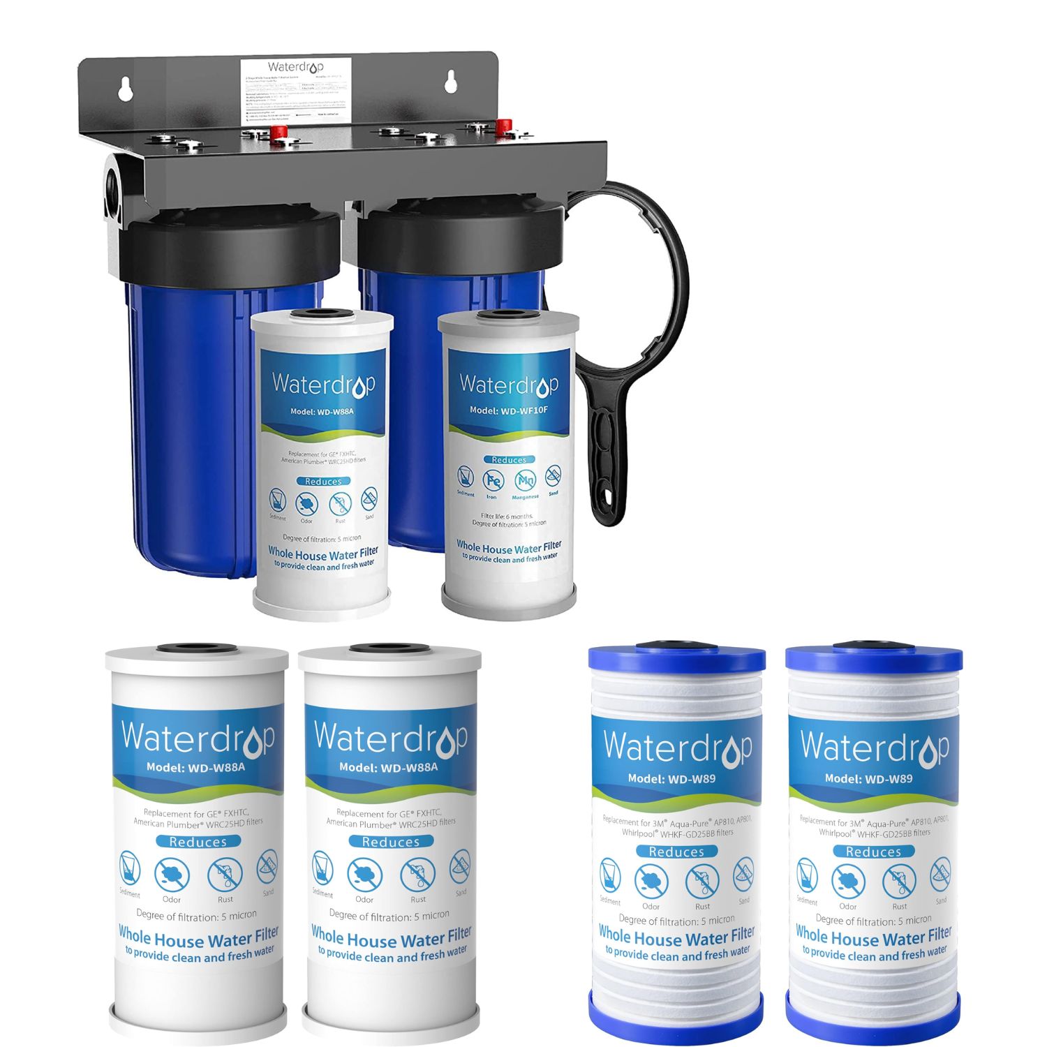 Waterdrop B-WD-WHF21F-SET Series Name Dual-Stage 15-GPM 5 Micron Whole House Water Filtration System